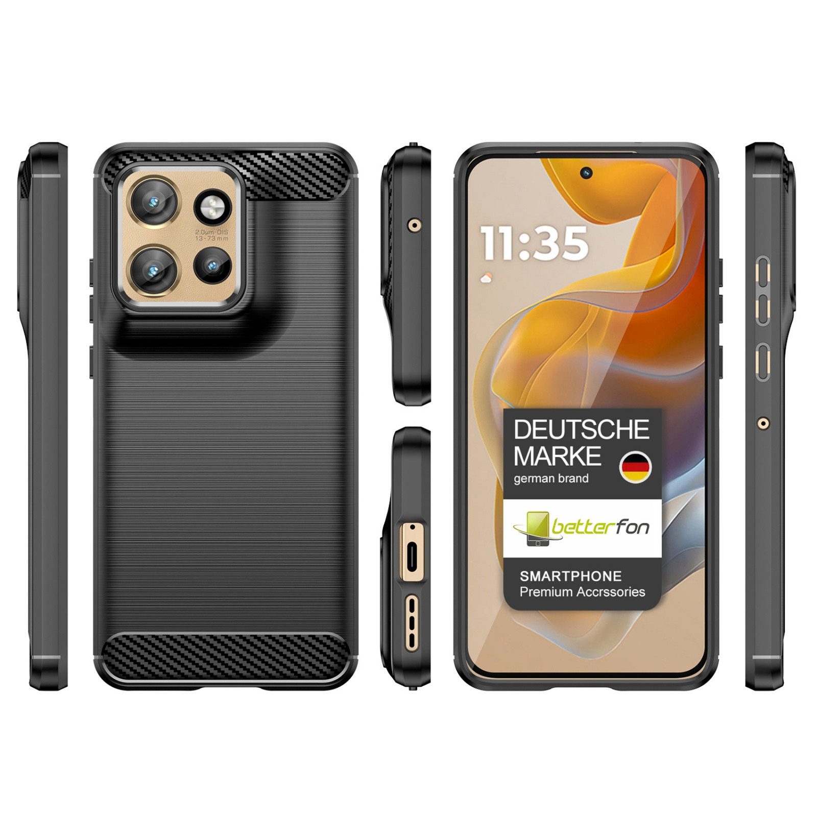 betterfon Handyhülle für Motorola Edge 50 Neo Hülle Carbon look Back Cover TPU Case Bumper, Carbon-Look – stoßfestes Case mit Air-Cushion & Metall-Optik