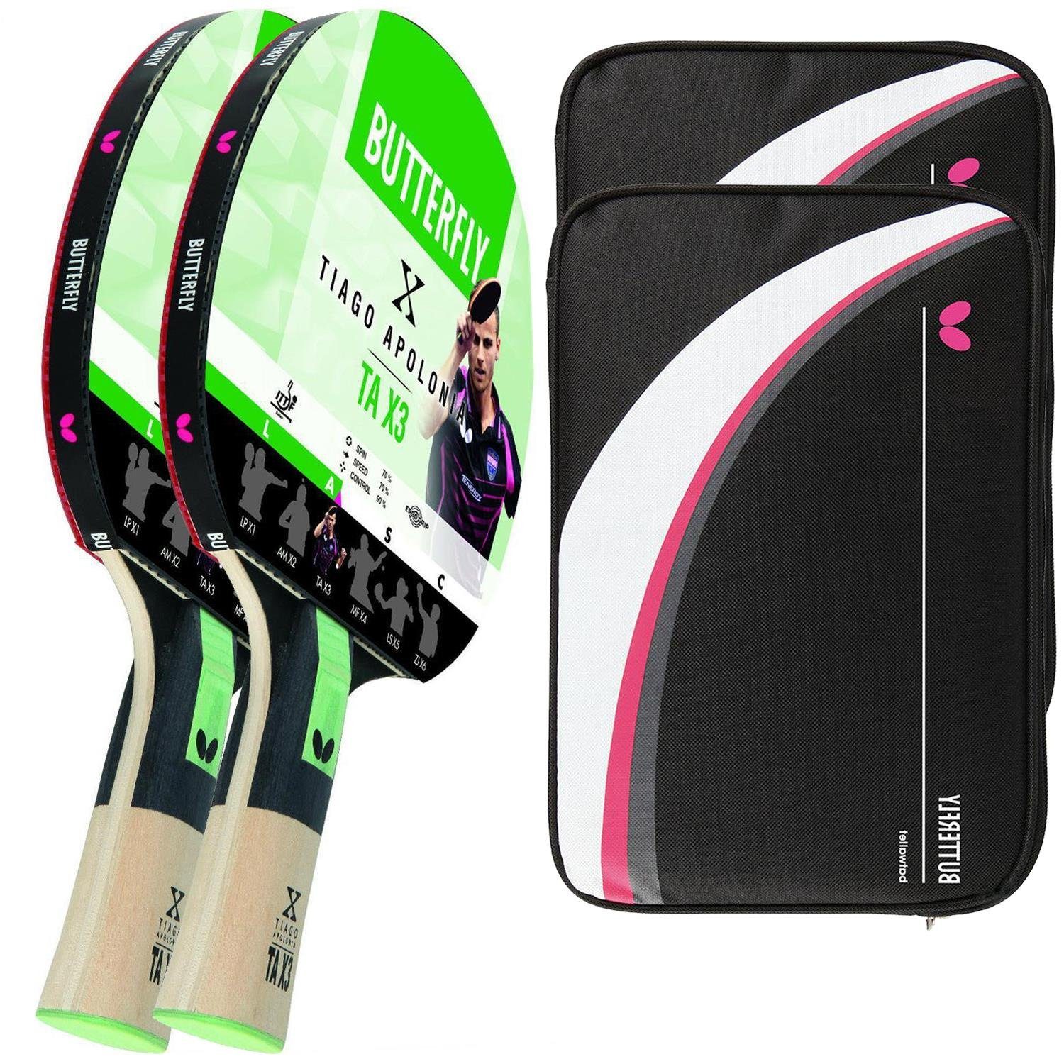 Butterfly Tischtennisschläger 2x Tiago Apolonia + 2x DC2, Tischtennis Schläger Set