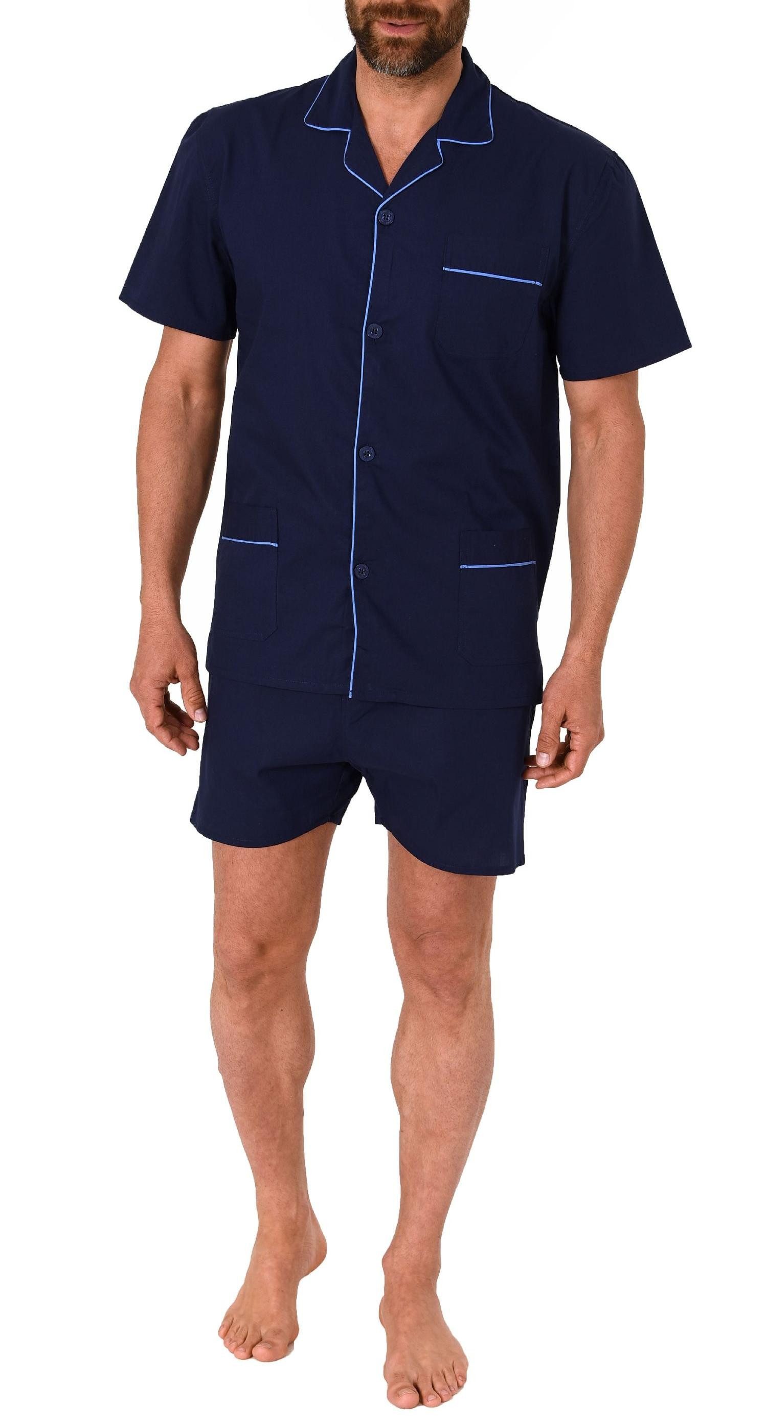 Normann Pyjama Herren Shorty Pyjama kurzarm gewebt mit durchknöpfbarem Oberteil