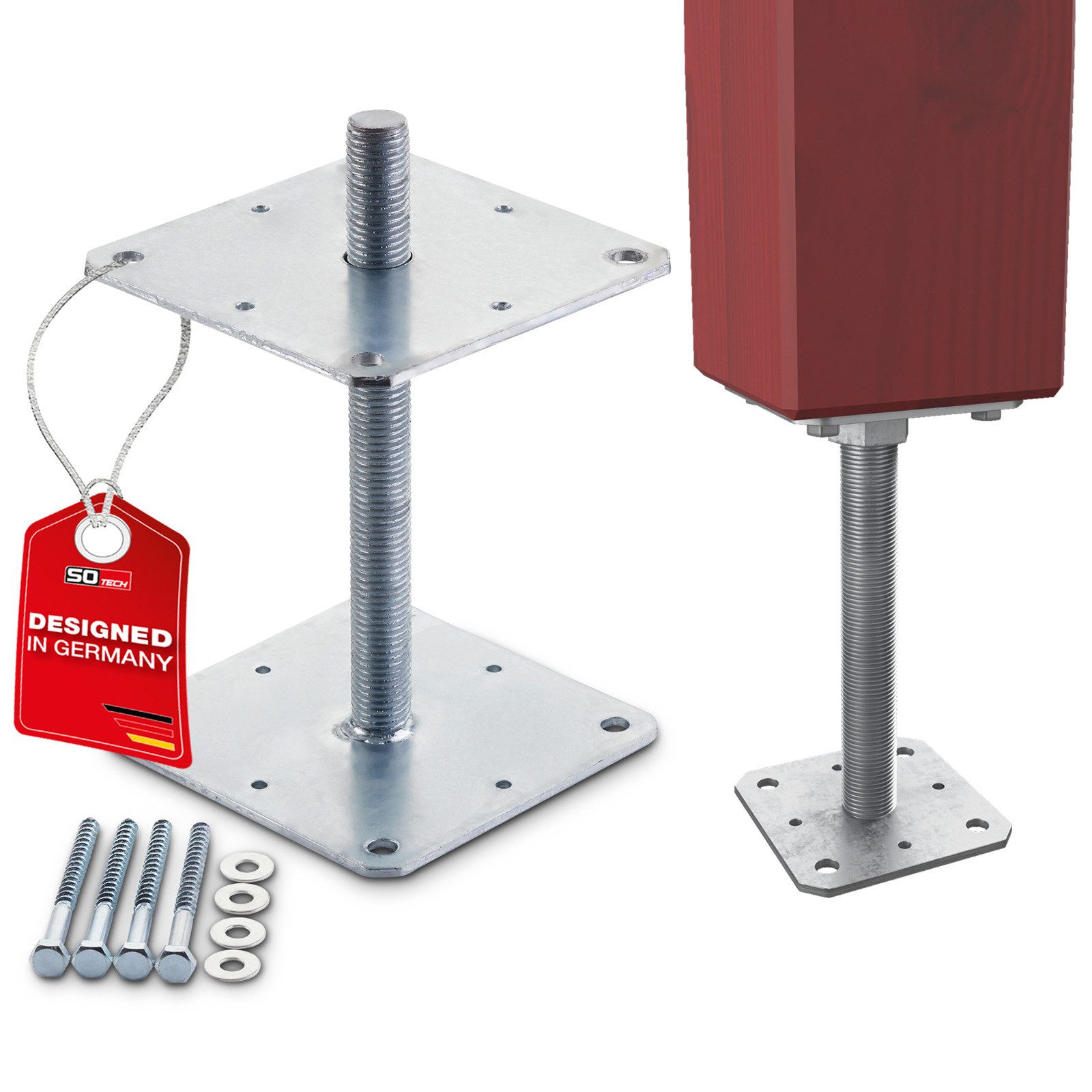 SO-TECH® Pfostenträger Stützträger höhenverstellbar Gewinde M24 Stahl feuerverzinkt, (1-St), zum Aufschrauben, wetterfest, 160 x 160 x 250 mm
