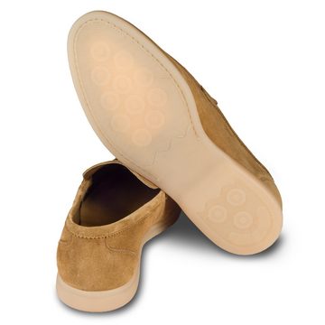 BRECOS Mokassin / Loafer aus Veloursleder in hellbraun, Gummisohle Loafer Handgefertigt in Italien