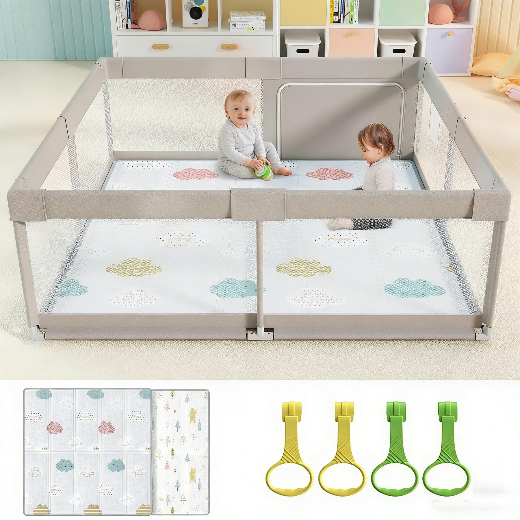 MC Star Laufstall mit Matte - 150x150 cm XXL Детские манежи Baby Playpen