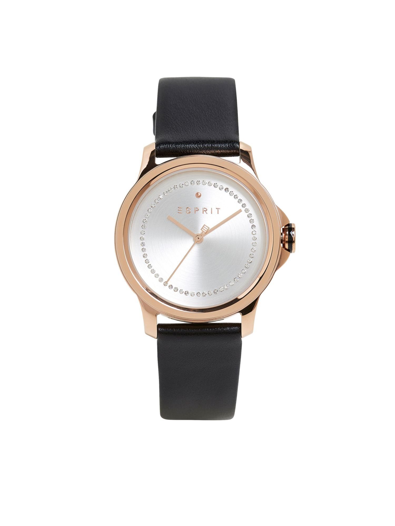 Esprit Quarzuhr Edelstahl-Uhr mit Zirkonia und Leder-Armband