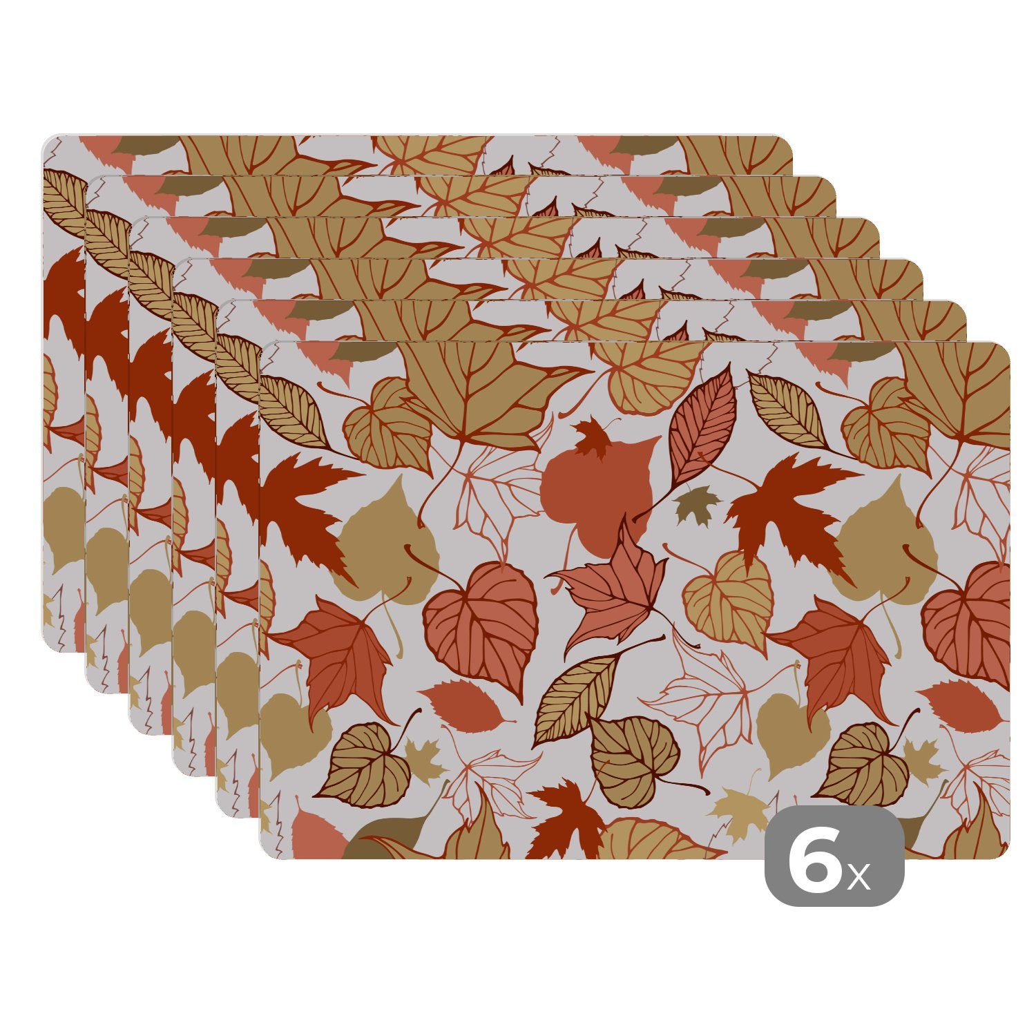MuchoWow Platzset Muster - Laub - Herbst, (6-St), Platzsets, Tischset, Abwaschbar, Tischsets, Platzdeckchen