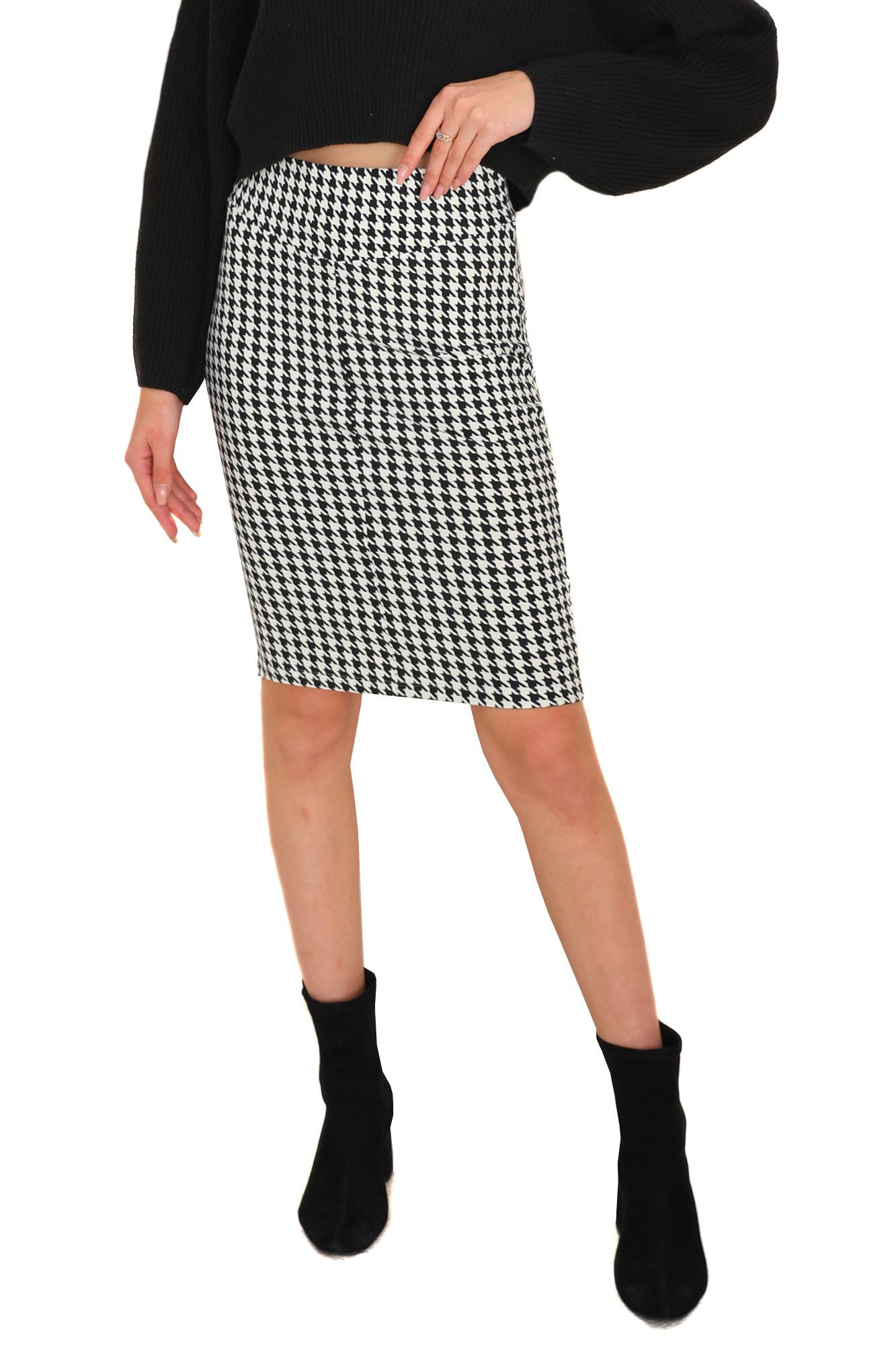 Bongual Minirock Bleistiftrock Bodycon Hahnentrittmuster hoher günstig online kaufen