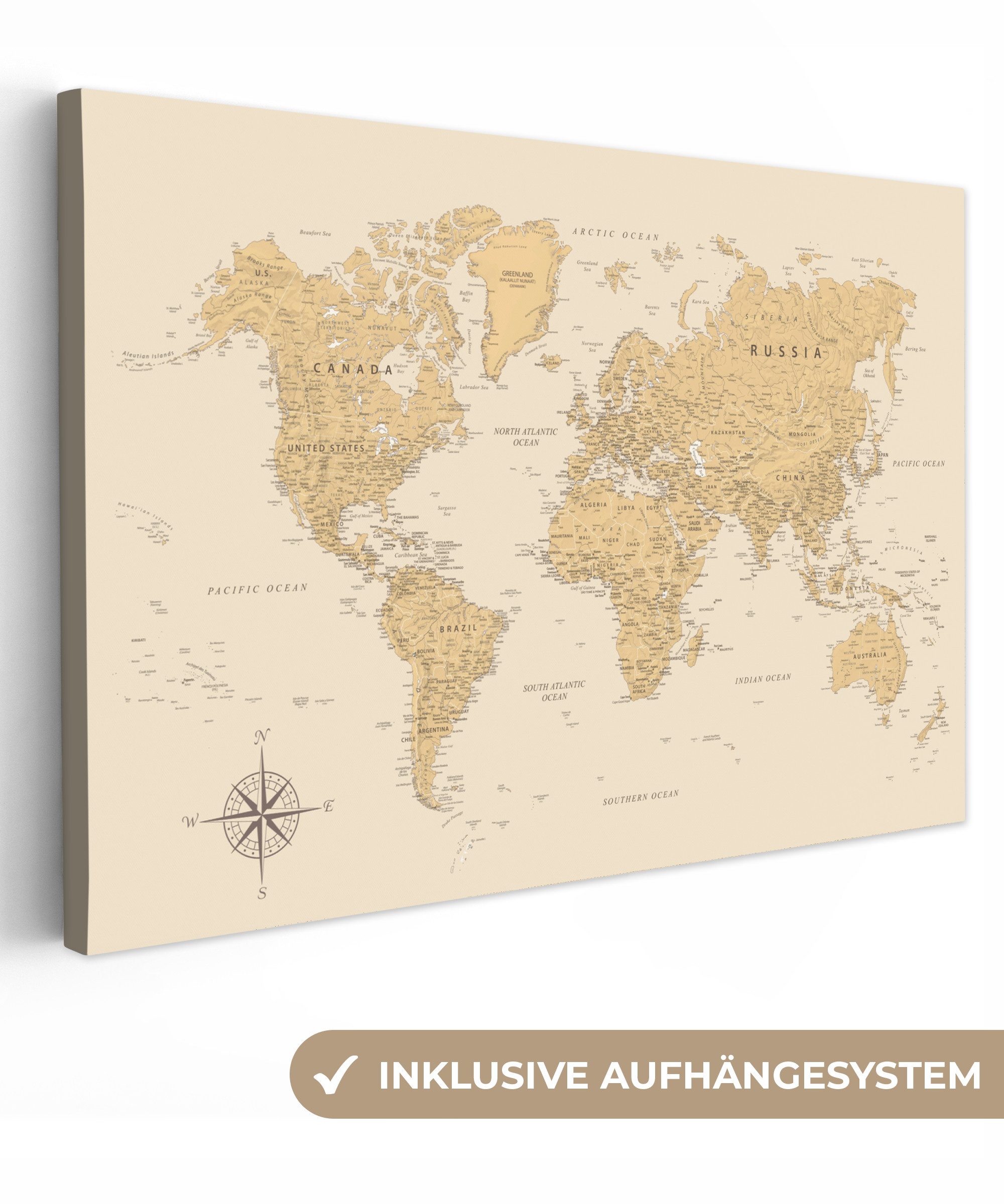 OneMillionCanvasses® Leinwandbild Weltkarte - Realistisch - günstig online kaufen