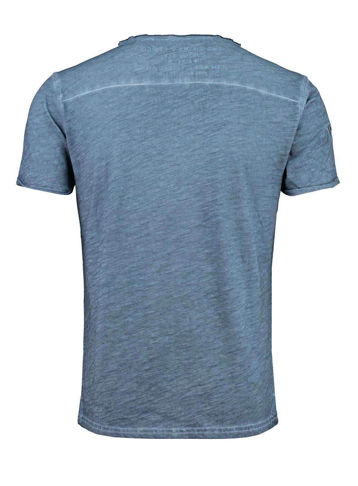 fit button T-Shirt slim Herren Look Arena Flintstone Largo Knopfleiste für vintage mit (1233) kurzarm unifarben Key MT00023 Blue