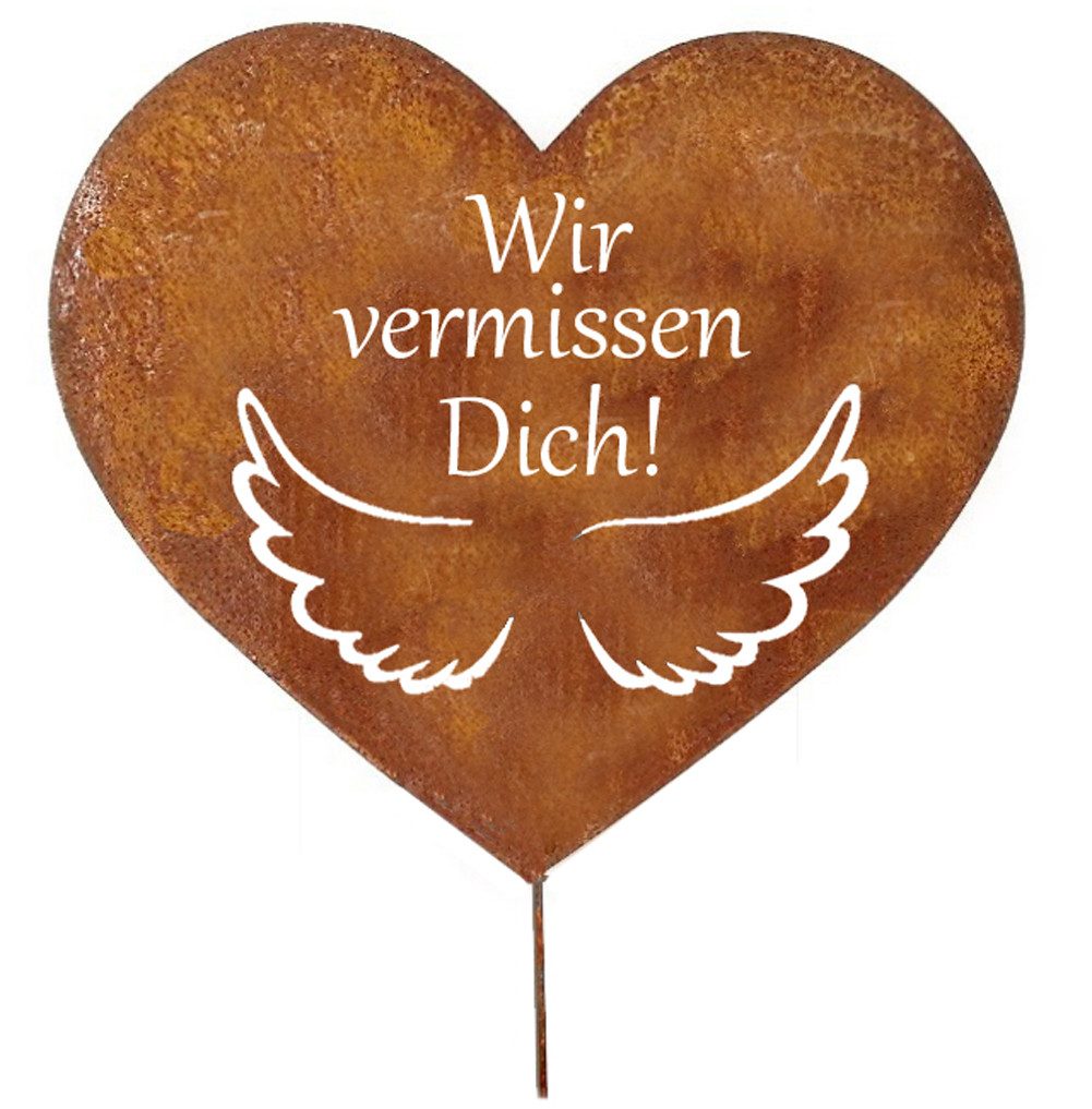 LB H&F Lilienburg Dekofigur Grabdeko Grabschmuck Herz Rost Rostherz Grabherz Deko Dekofigur (Rostdeko Roststecker Frühling Sommer Herbst Winter Gedenkfigur Stecker Mutter Friedhof Allerheiligen wetterfest Figur Wir vermissen Dich Spruch Urnengrab Grabtafe