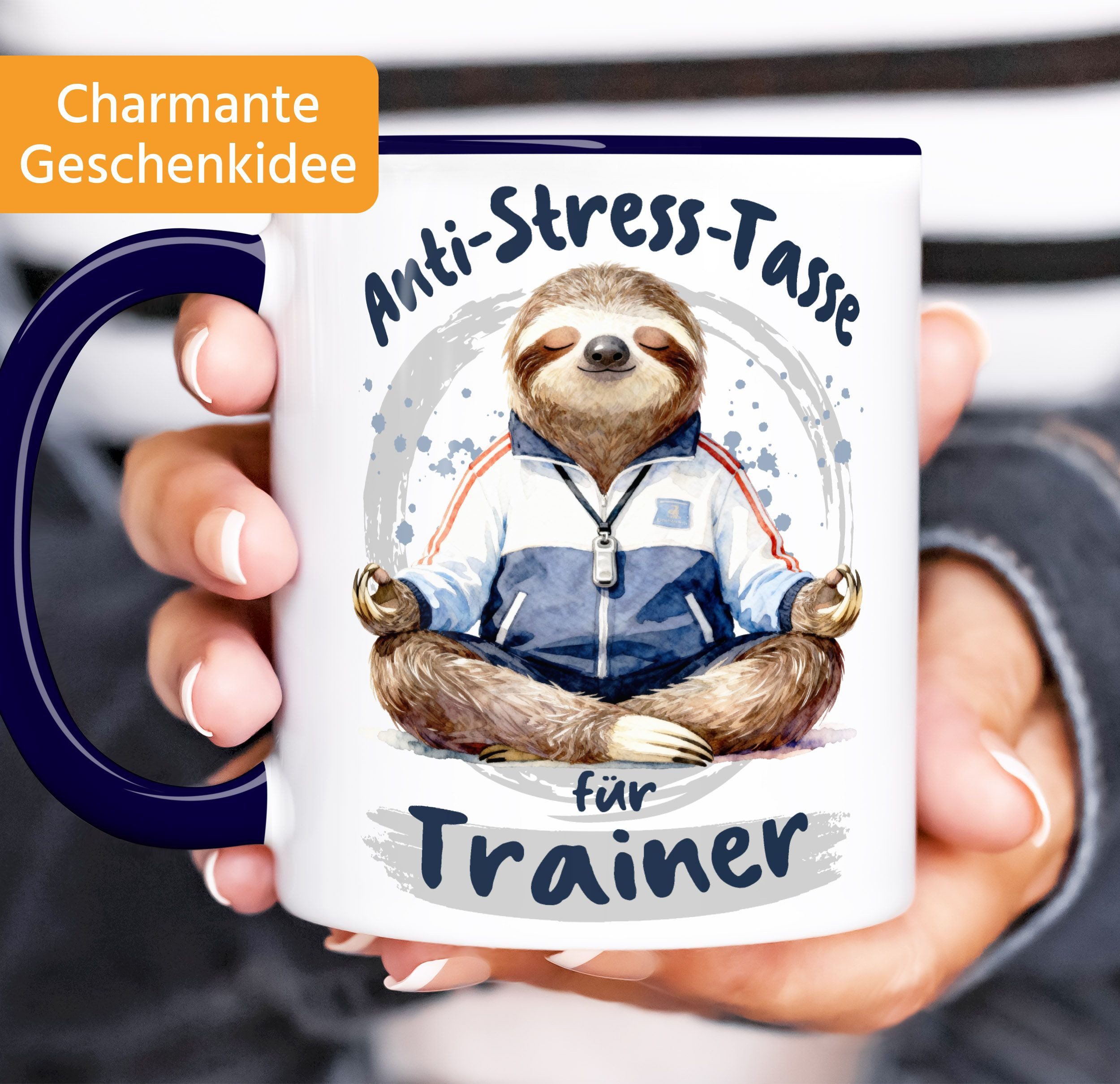 MoonWorks Tasse Kaffee-Tasse Geschenk Trainer Anti Stress Bürotasse Faultier Lustig, Keramik