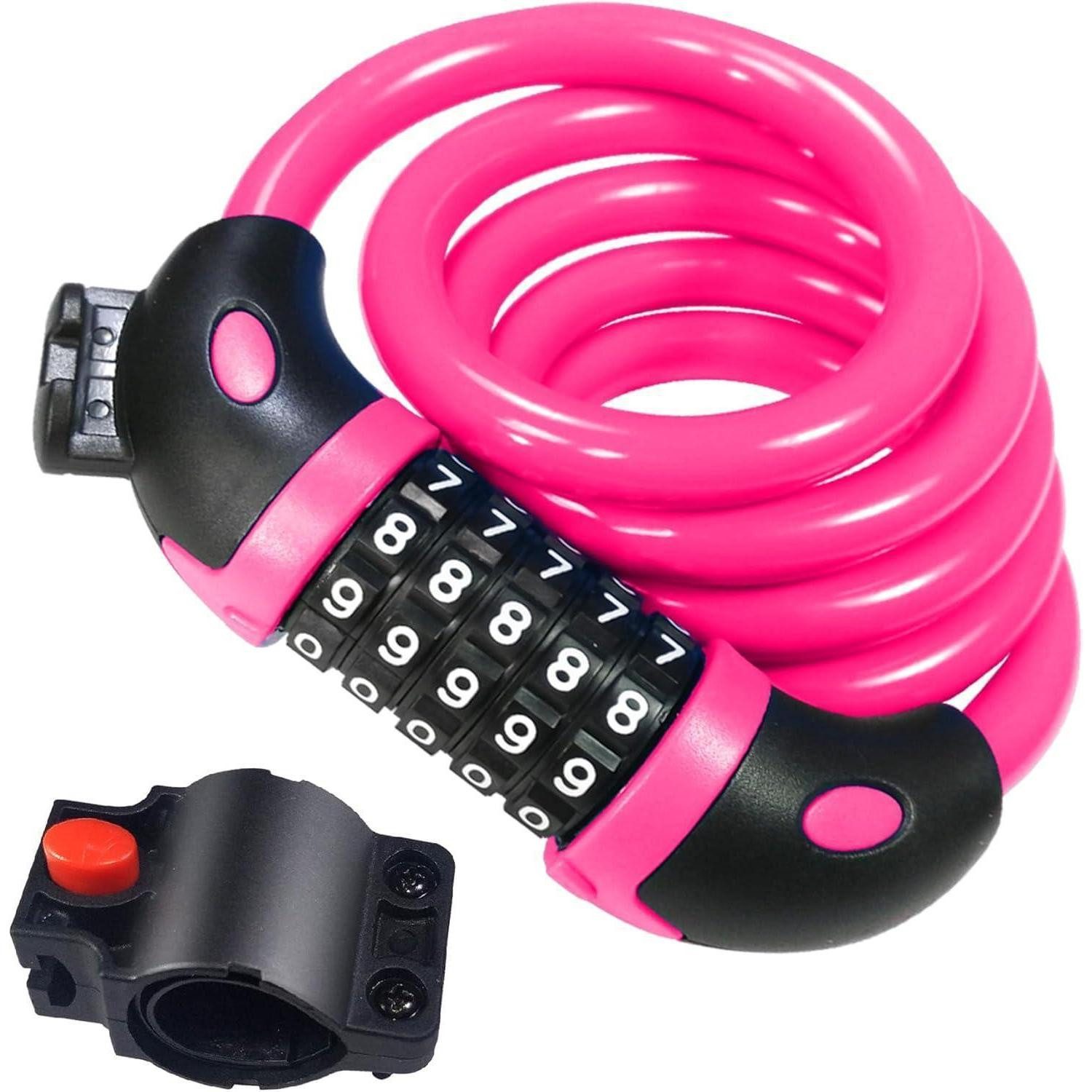 Zahlenkabelschloss Fahrradschloss Kabelschloss 120cm 12mm 5stellig Rosa
