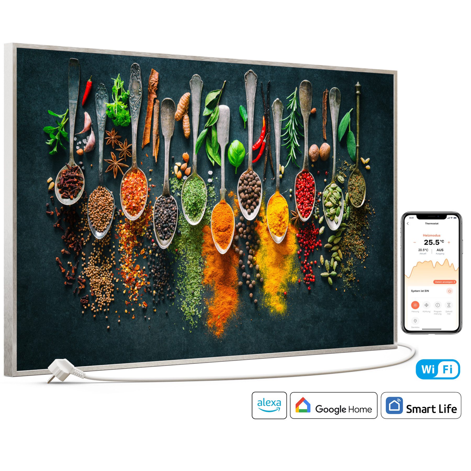 STEINFELD Heizsysteme Infrarotheizung Bild 600W, 100x60cm, Made in Germany, 7 Jahre Garantie, mit Thermostat, Silber