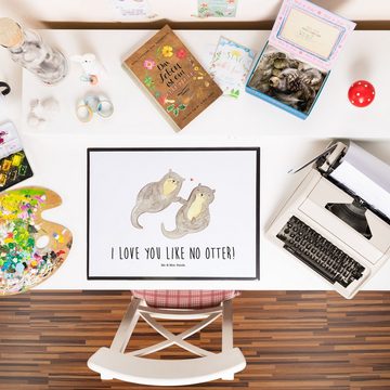 Mr. & Mrs. Panda Schreibtischunterlage Otter Hände halten - Weiß - Geschenk, Schreibtisch Unterlagen, Büroar, (1 tlg)