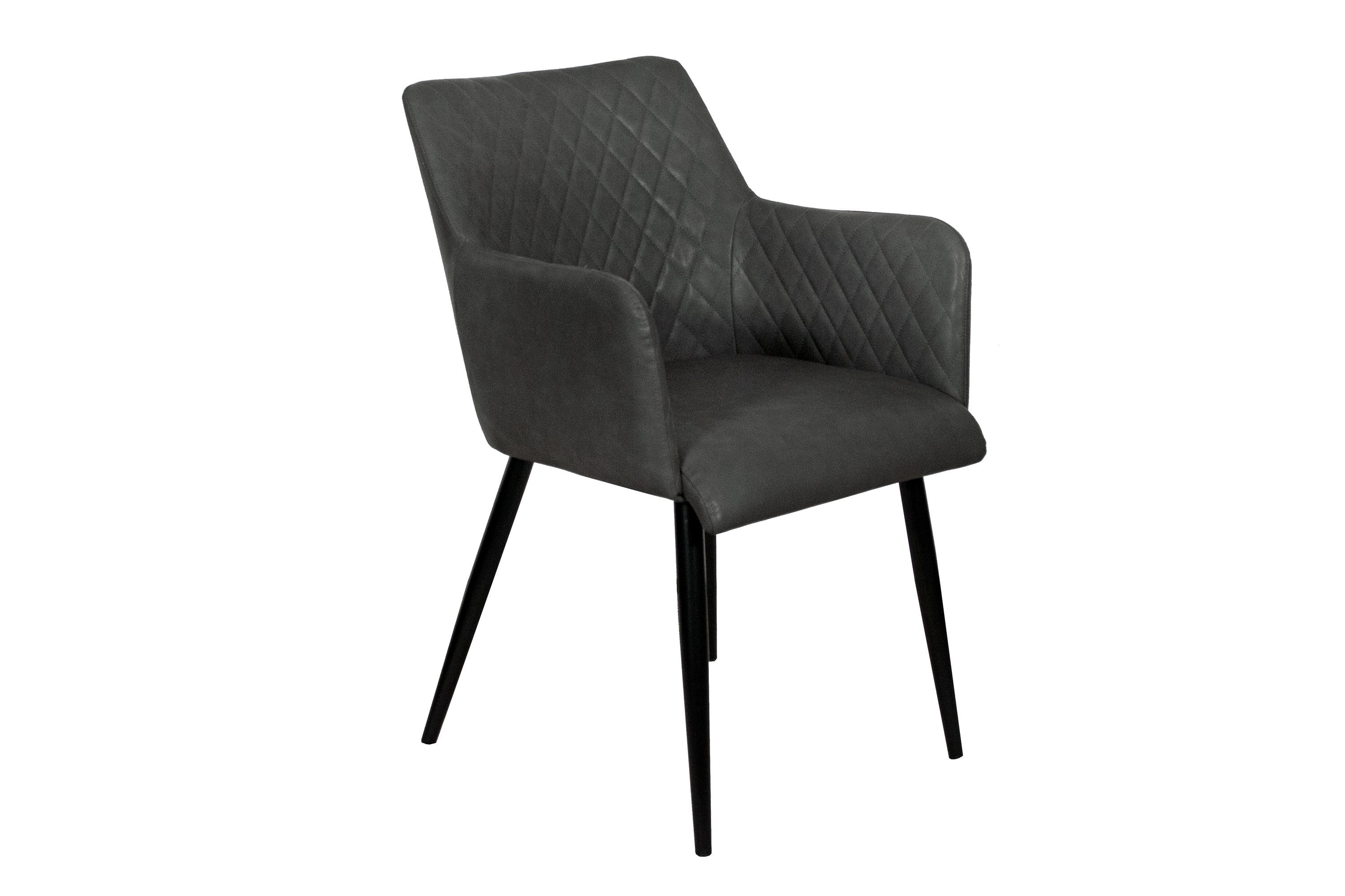 Junado® Armlehnstuhl Rose, eleganter Stuhl mit Kunstlederbezug und Rautenmuster schwarz