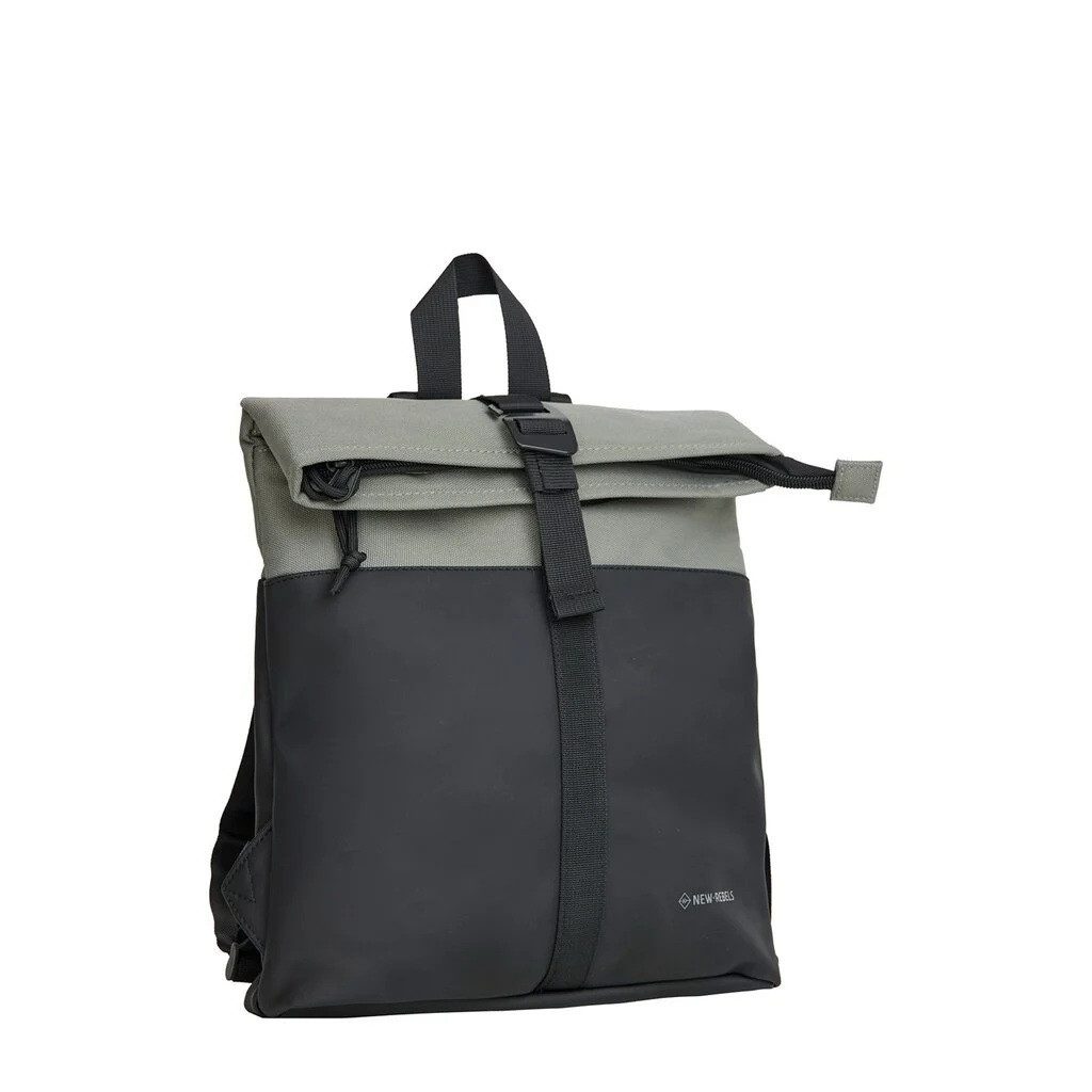 NEW REBELS Cityrucksack kleiner Roll Up RollTop Kurier Rucksack Backham Los Angeles, wasserabweisendes Planenmaterial, schwarz grau