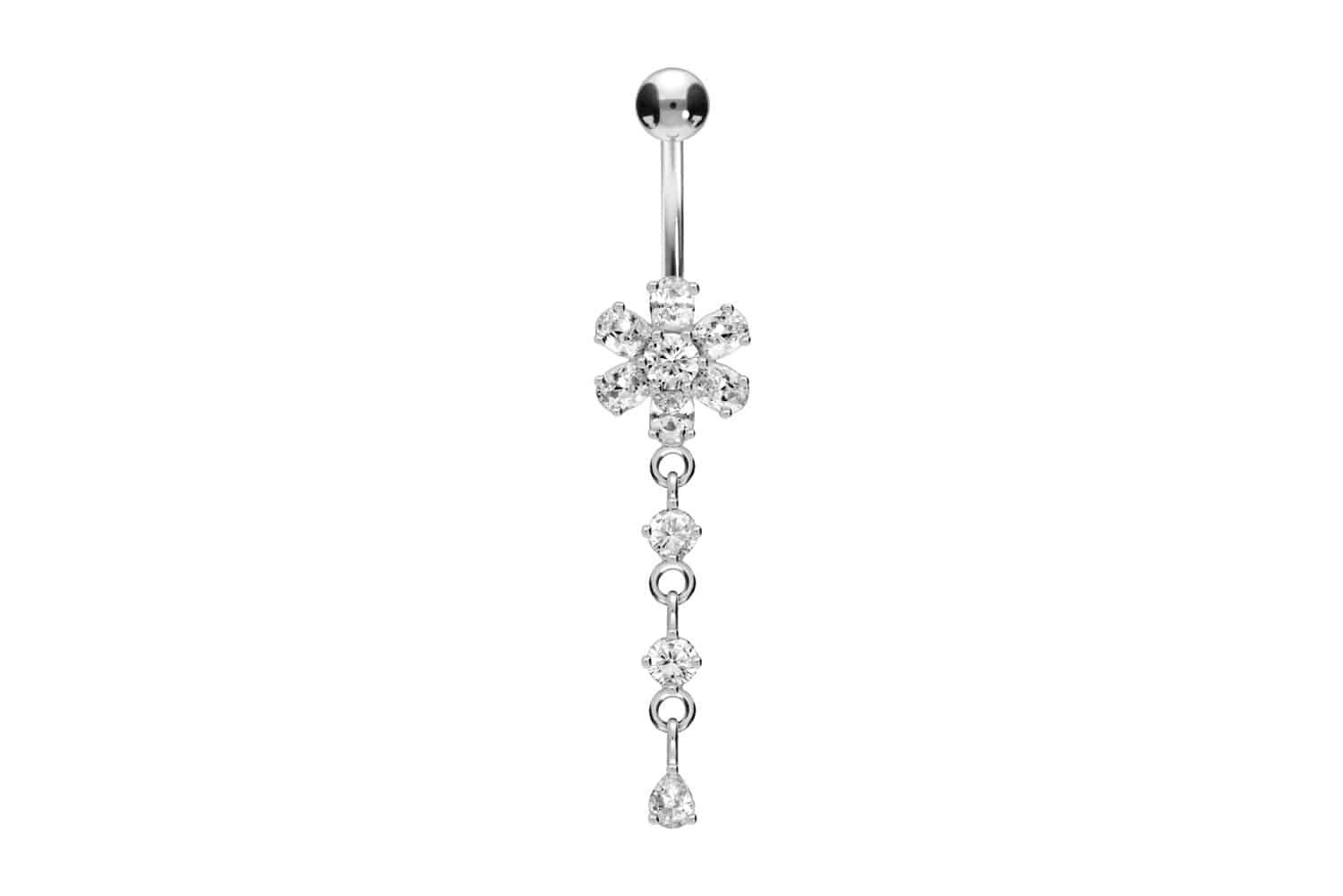 PIERCINGLINE Bauchnabelpiercing Titan Bananabell mit 925er Silber-Design KRISTALLBLUME + ANHÄNGER (Bananabells, 1-tlg)