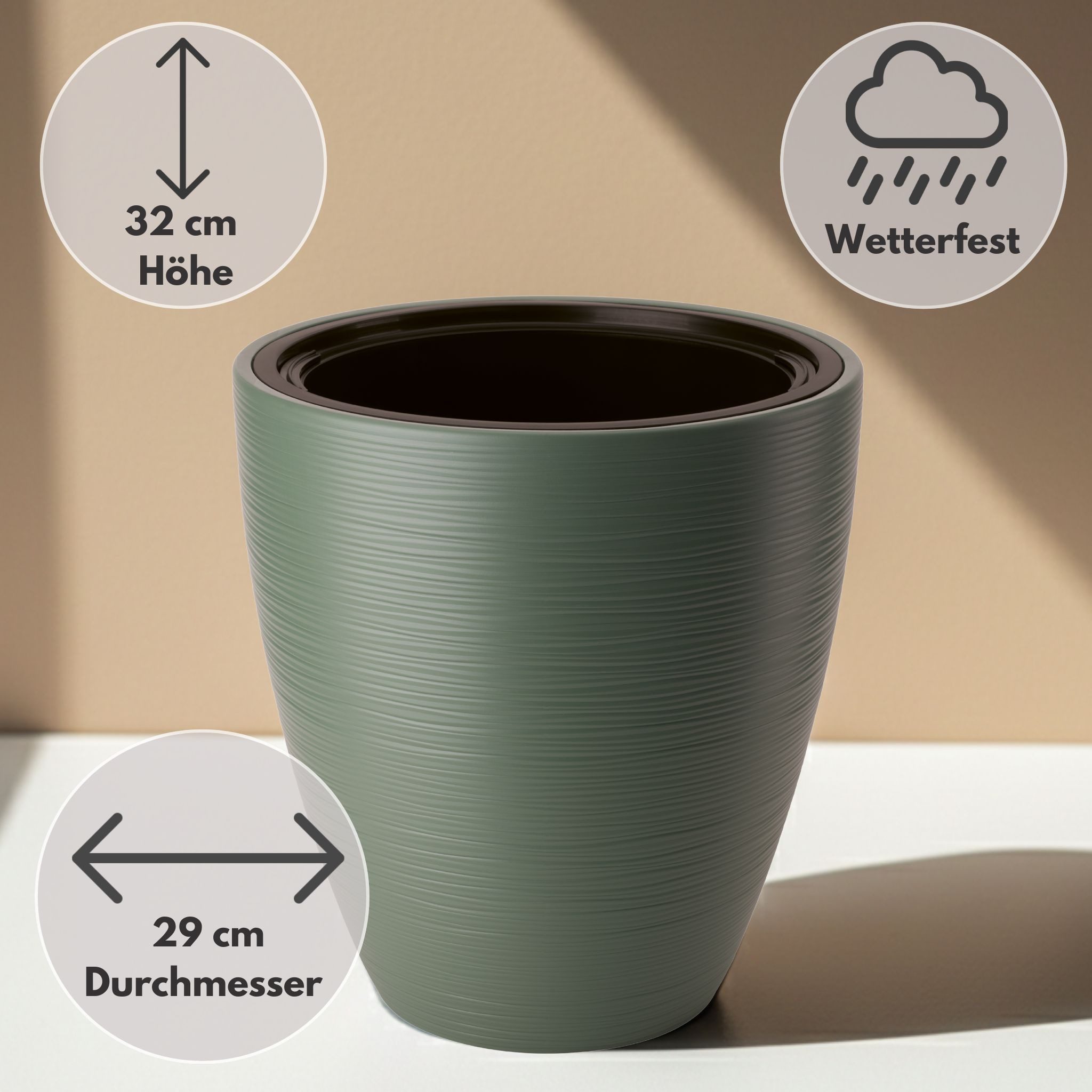 matches21 HOME & HOBBY Blumentopf Großer Outdoor Blumentopf CALMO salbei-grün in 29 x 32 cm (1 St), Runder innen, außen Pflanztopf als wetterfester Pflanzen-Topf