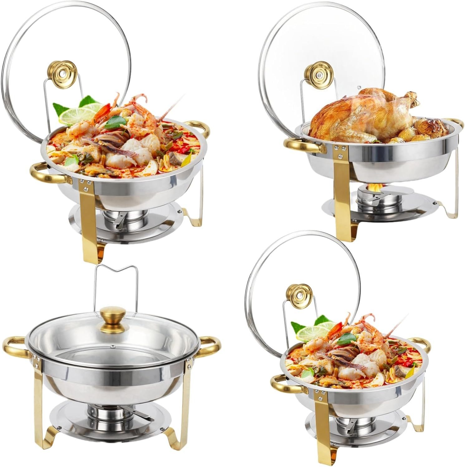 Speisenwärmer 5L runde Edelstahl-Chafing-Dishes und Warmhaltebehälter