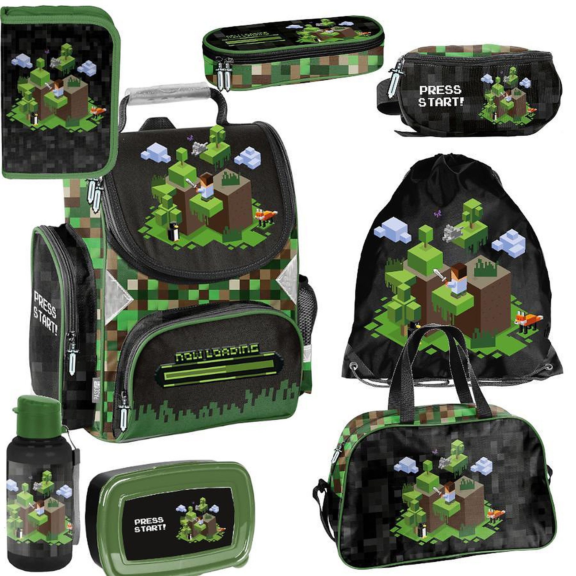 PASO Schulrucksack (Schulset, 8-tlg), Pixels, 8-tlg. Set