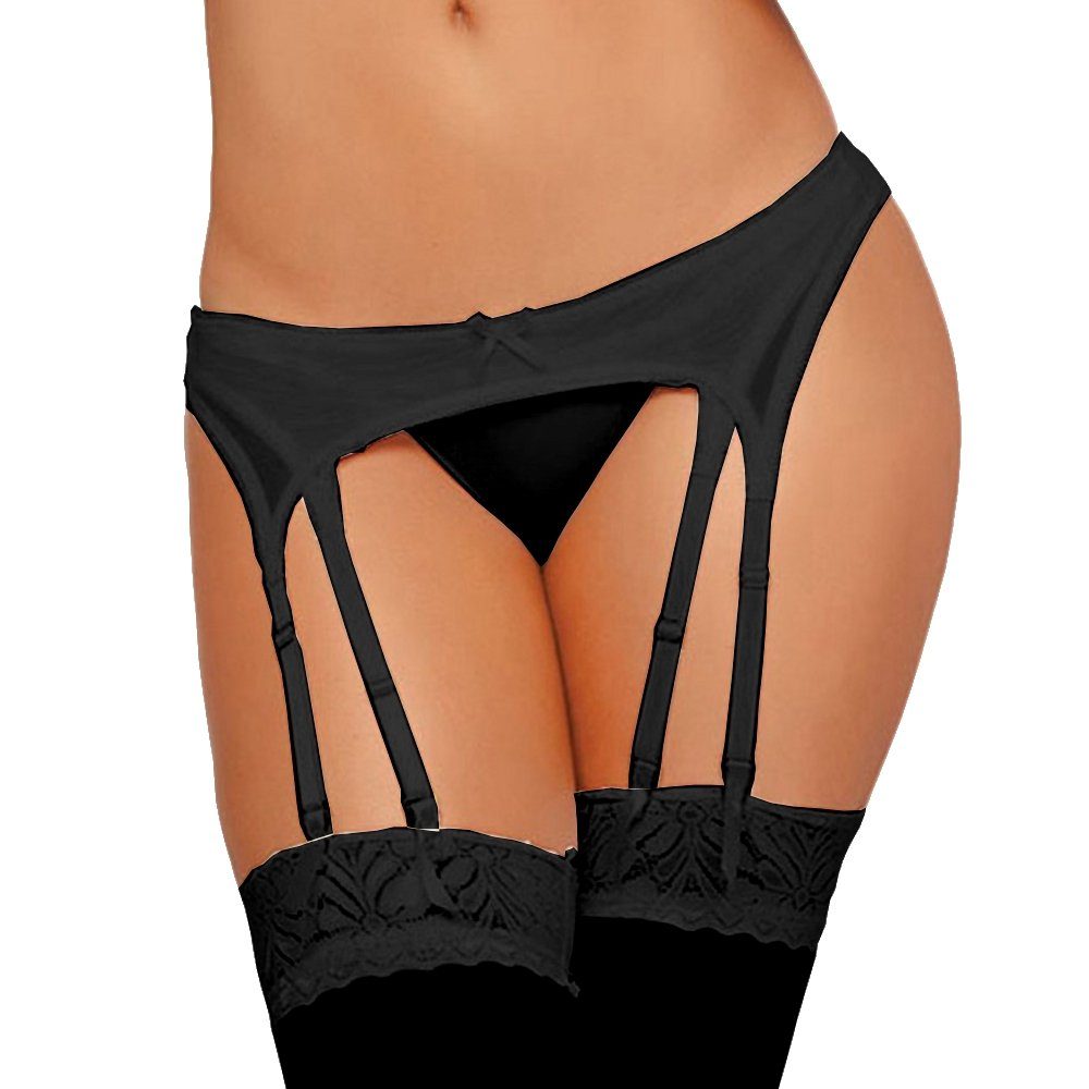 Strapsgürtel Strapshalter Strumpfgürtel Dessous Schwarz Panty mit String Gogo S/XL