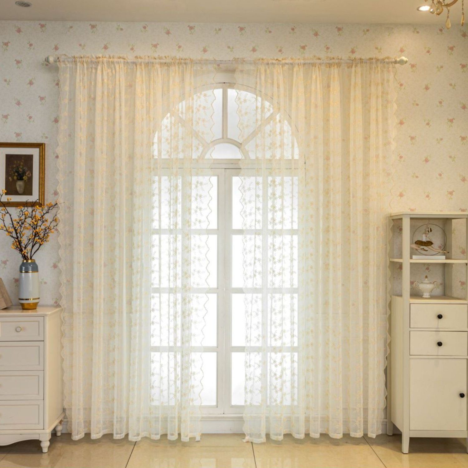 BYSURE Gardine (2 St), Stangendurchzug, transparent, Gänseblümchen Vorhang günstig online kaufen