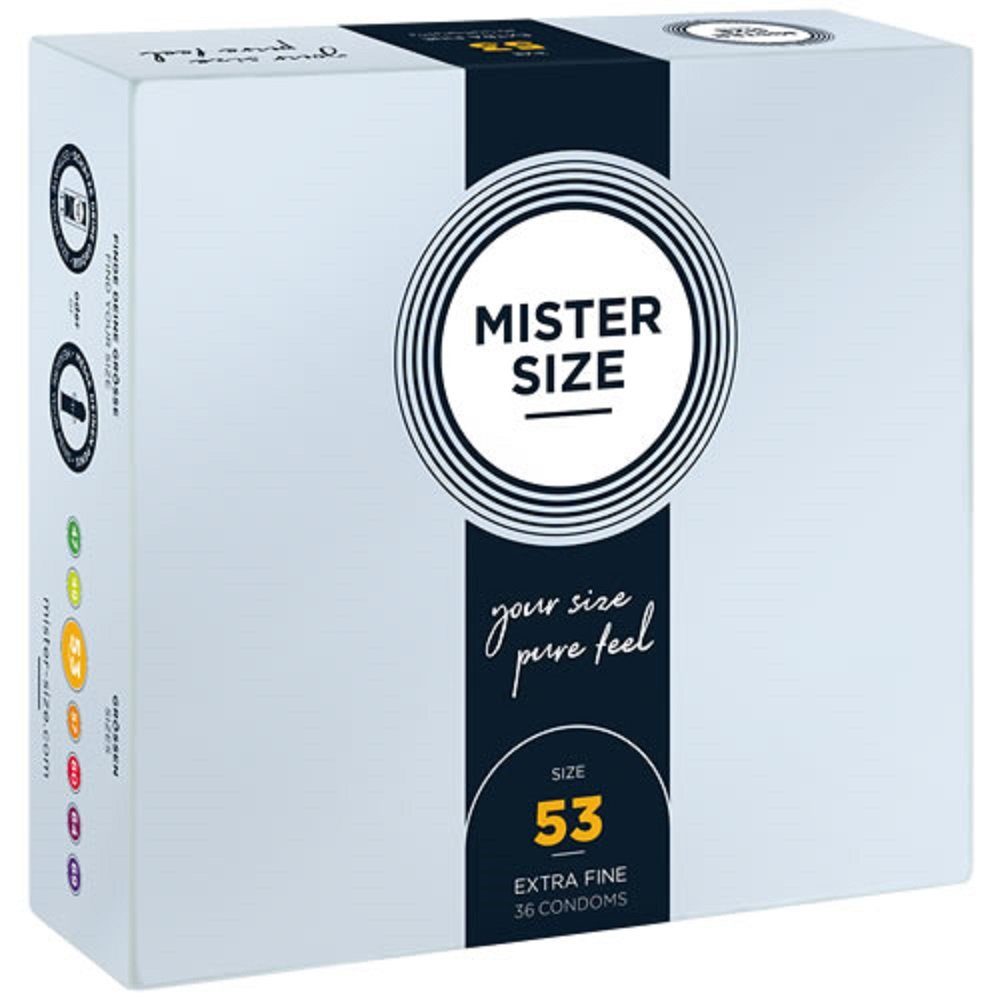 MISTER SIZE Kondome Mister Size «53» Maßkondome - fein & gediegen Packung mit, 36 St., Kondome in Größe M, vegan, extra dünn & extra fein, das passende Kondom in Ihrer Größe