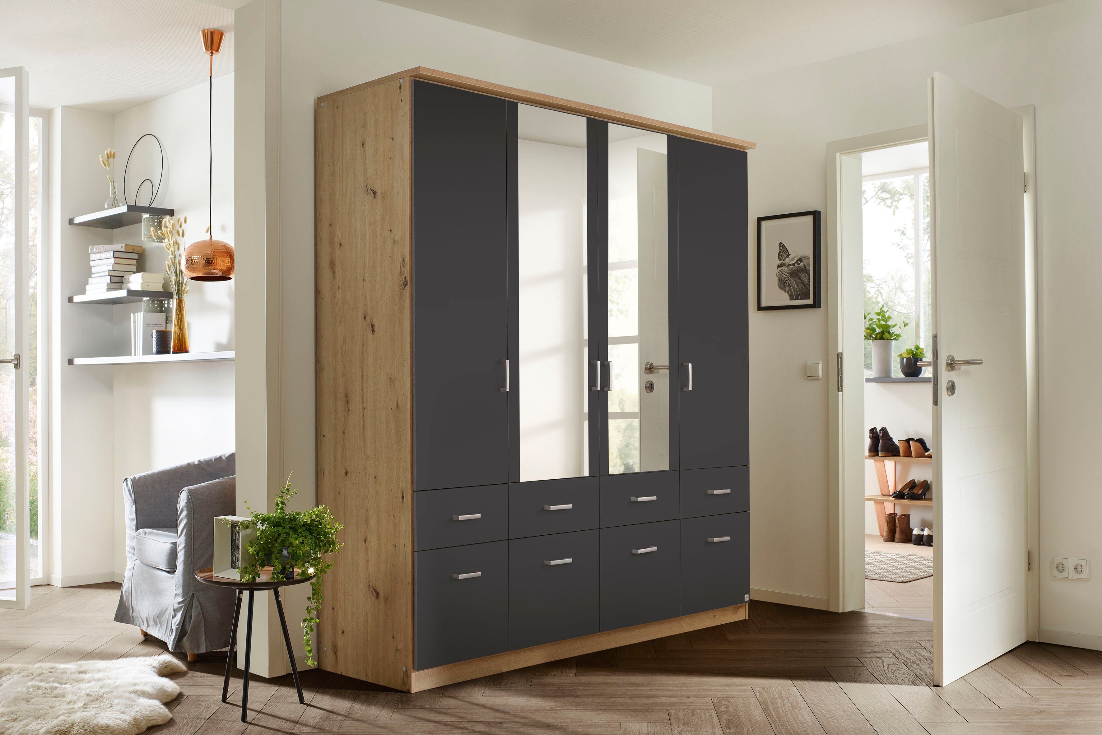 rauch Kleiderschrank Kleiderschrank Schrank Garderobe deckenhoher Schrank BREMEN (optional mit Spiegel, Breiten: 91/136/181 cm, Höhe: 199 cm) in vielen Farbvari – Bild 2 von 5