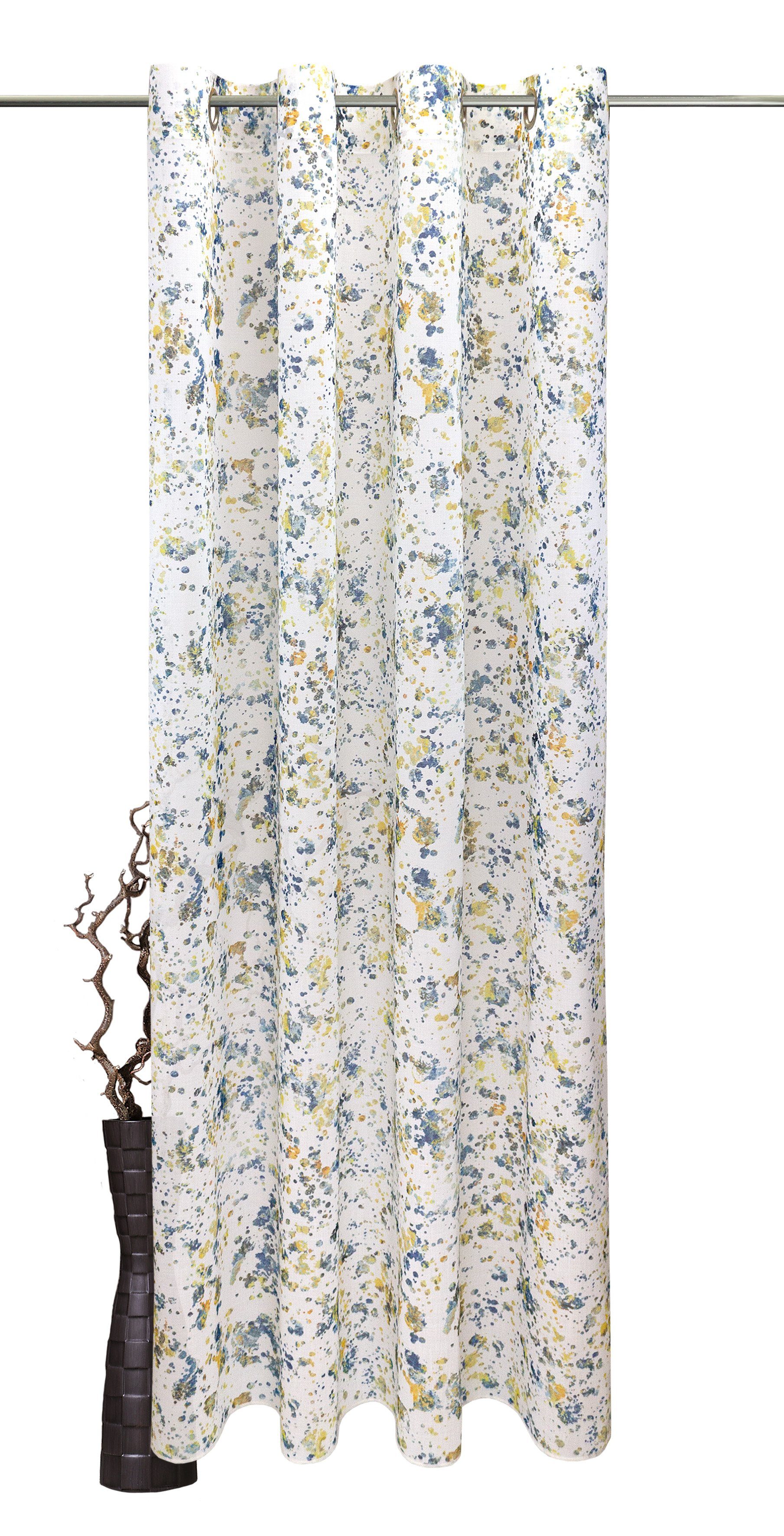 Vorhang Stella, VHG, Ösen (1 Aquarell, Leinenoptik blau/gelb St), Digitaldruck