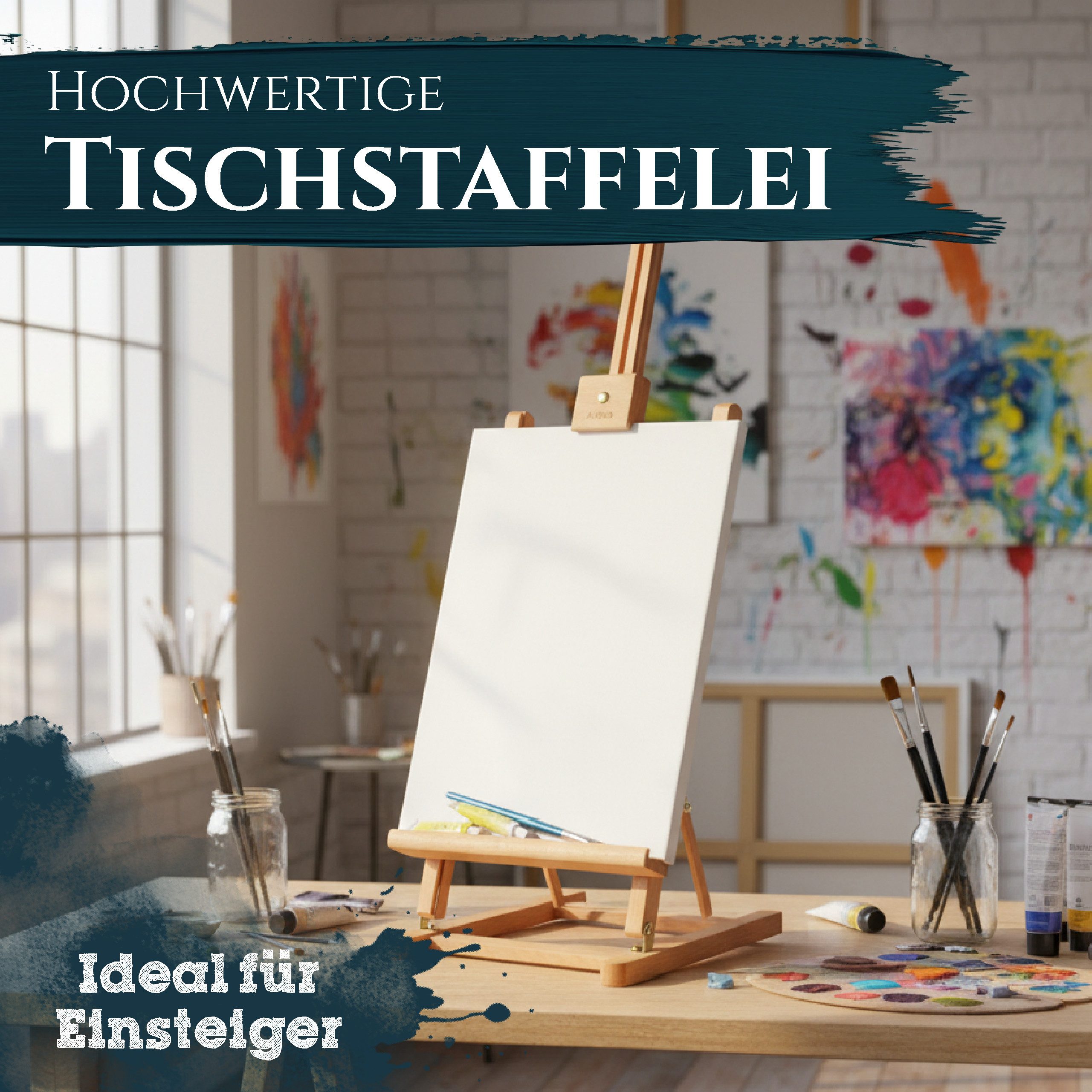 Artina Staffelei Holz Tischstaffelei für Keilrahmen bis zu 57cm Metz, Malstaffelei Holz stabil – Staffelei Buchenholz für Hochzeiten, Präsen