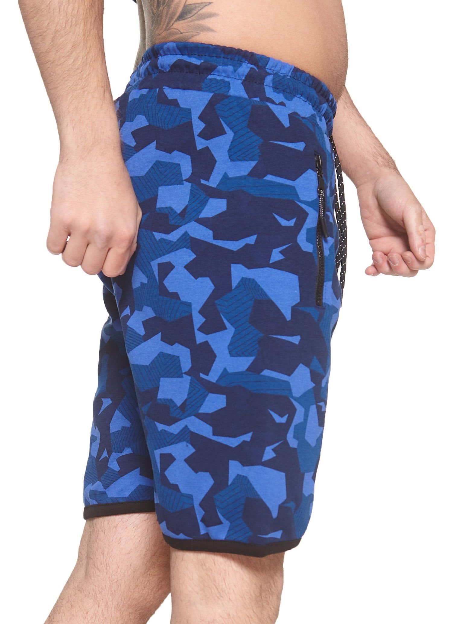 Bermudas Jogger im Camouflage Streetwear John Design) Freizeit Blau Hose (Kurze Fitness 1-tlg., Sweatpants, Kayna Herren Hose Casual modischem Shorts Jogging