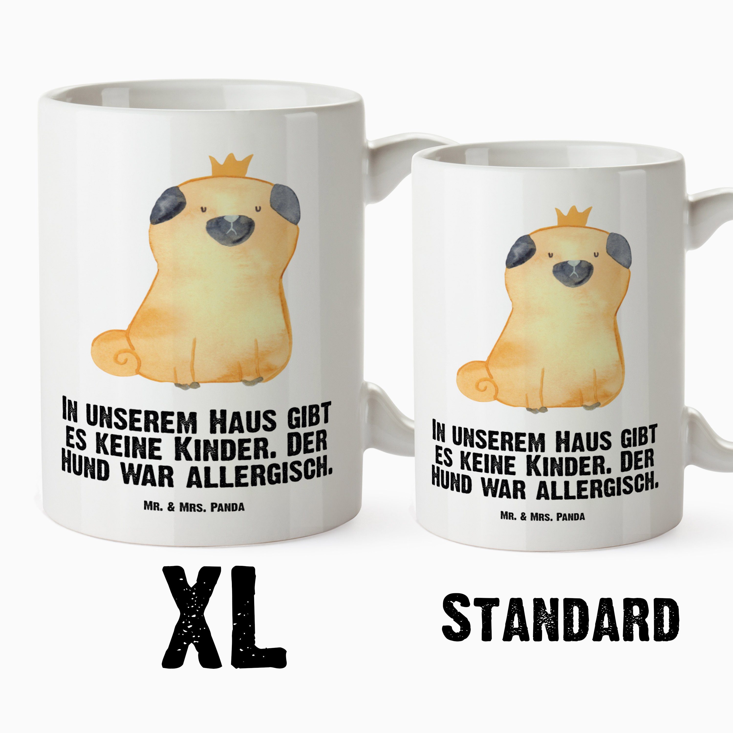 Mr. & Mrs. Tasse, XL - Vierbeiner, Geschenk, - Tasse Weiß Mops Krone Keramik Panda Tasse lustig, Hundemama, XL