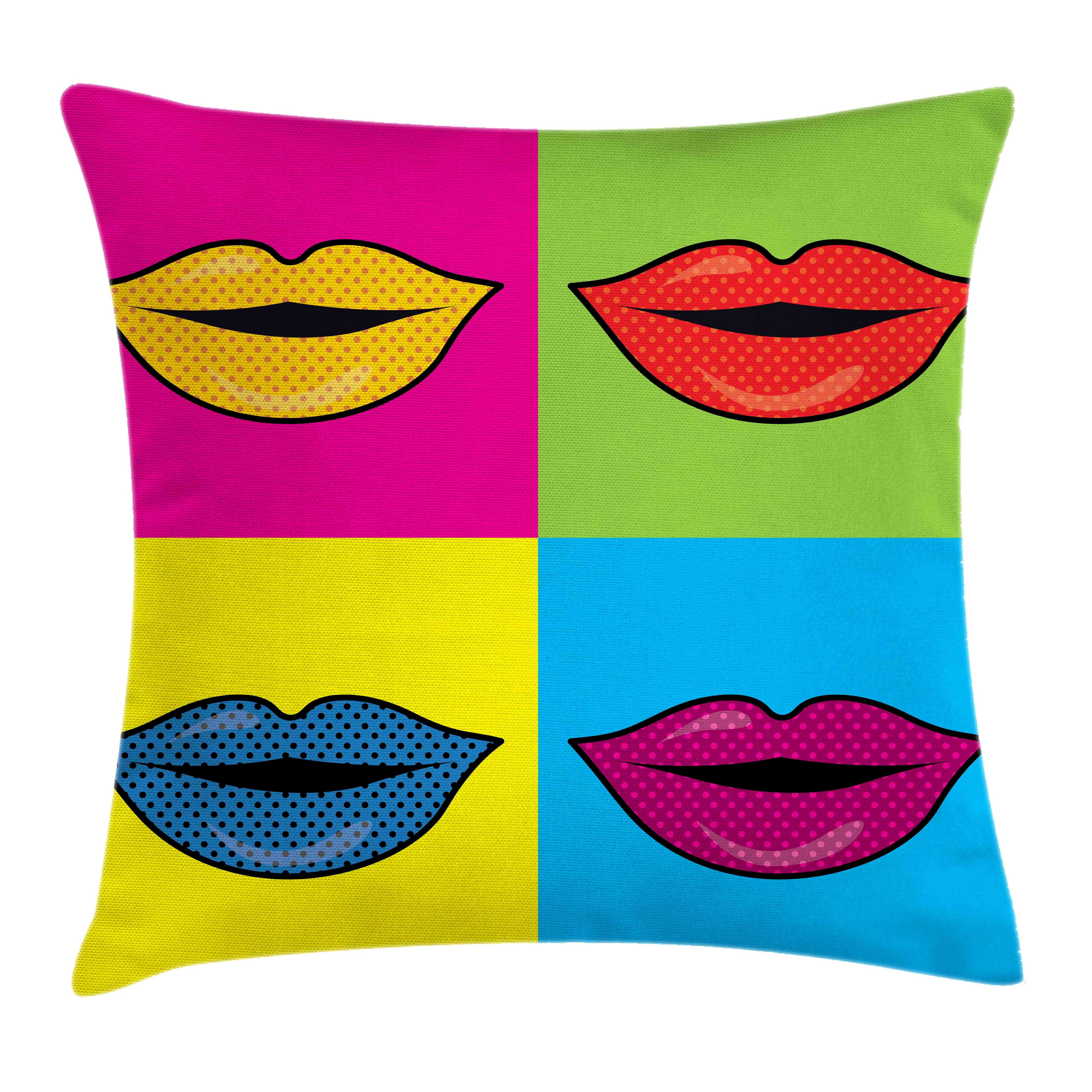 Kissenbezüge Waschbar mit Pop-Art Klaren Abakuhaus Beidseitiger Lippen Druck, in Farben Farbige Farbfesten Squares Reißverschluss mit (1 Stück), Kissenhülle