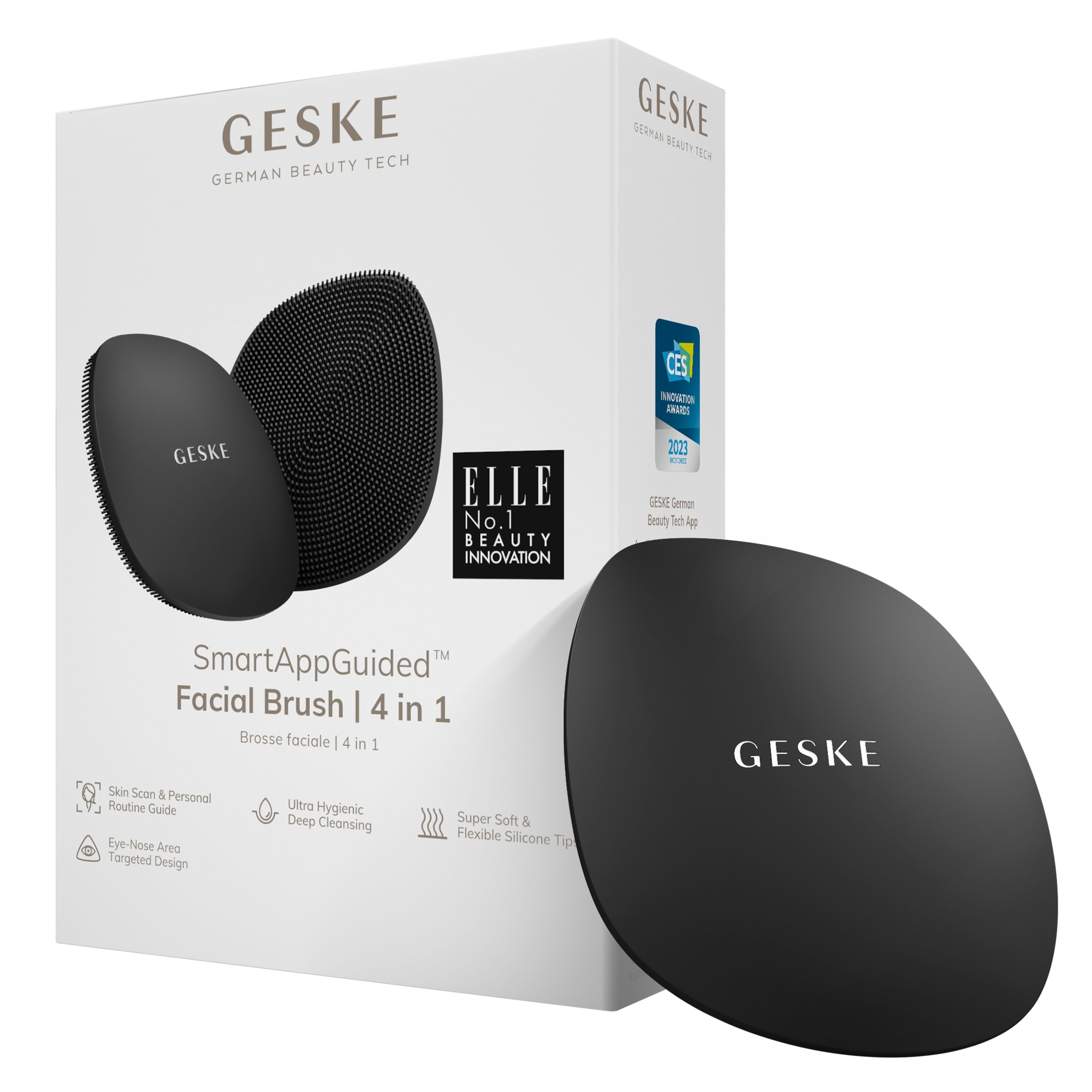 GESKE German Beauty Tech Elektrische Gesichtsreinigungsbürste SmartAppGuided ™ Facial Brush 4 in 1, Packung, 1-tlg., inkl. kostenloser APP  (SmartAppGuided Device), Mit der GESKE App erhältst Du deine  personalisierte | Gesichtsbürsten