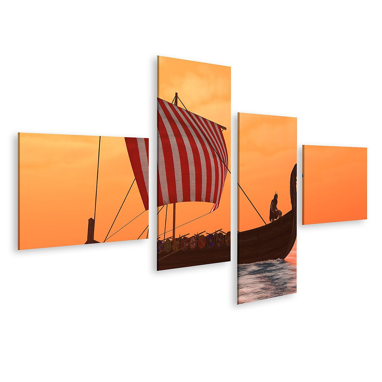 Leinwandbild Bild auf Leinwand Ein Wikinger-Langboot segelt durch die ruhigen Gewäs