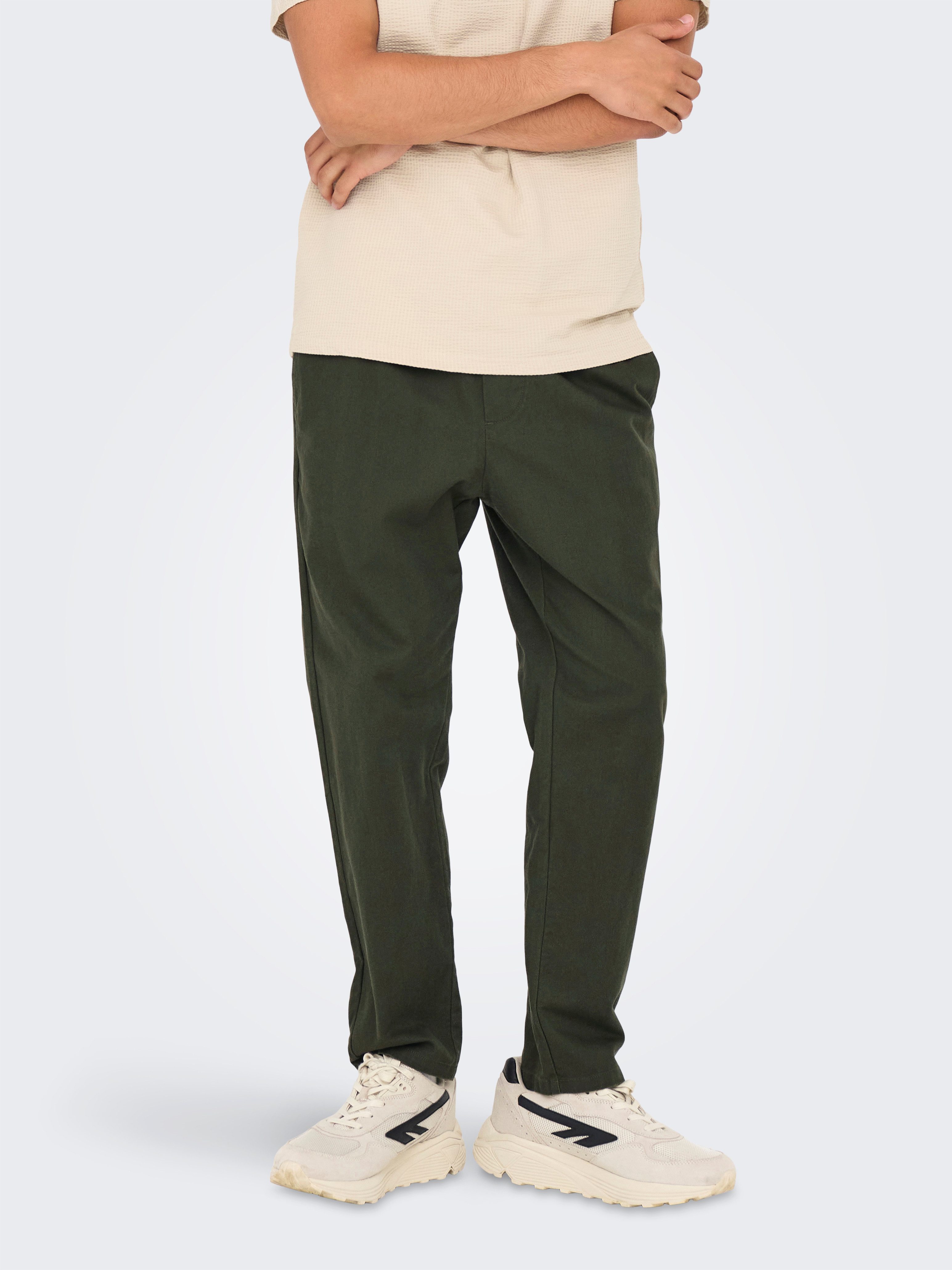 ONLY & SONS Schlupfhose ONSLINUS CROP 0007 COT LIN PNT NOOS Baumwolle mit Leinen, Gummizug und Kordel