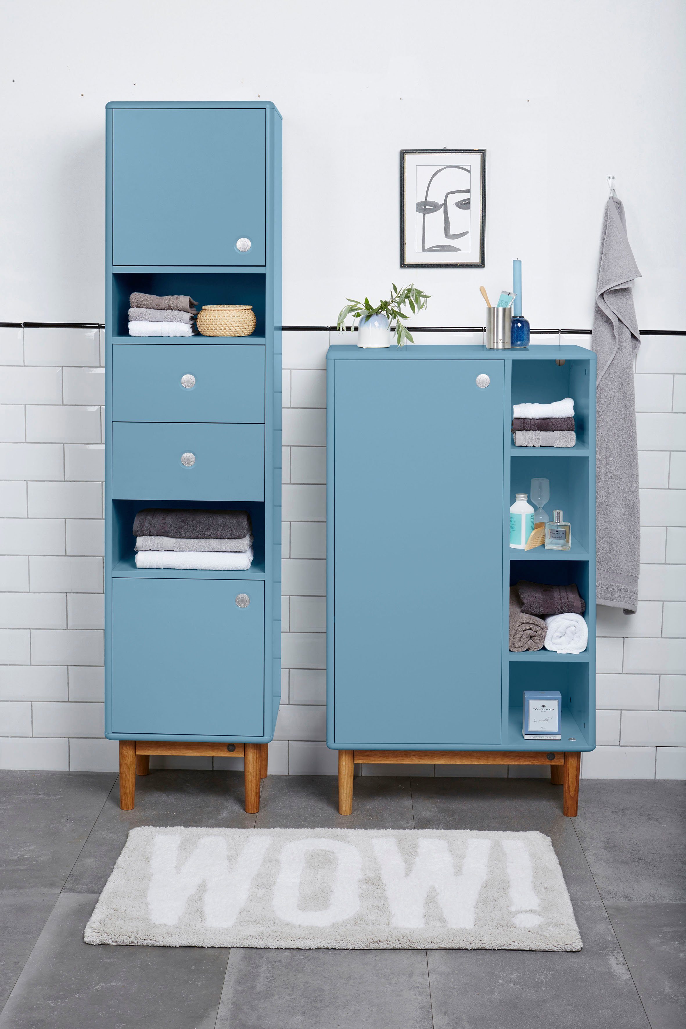 TOM TAILOR HOME Midischrank COLOR in BATH mit 65 dove Füßen Breite mit cm geölt, Eiche 1 Tür