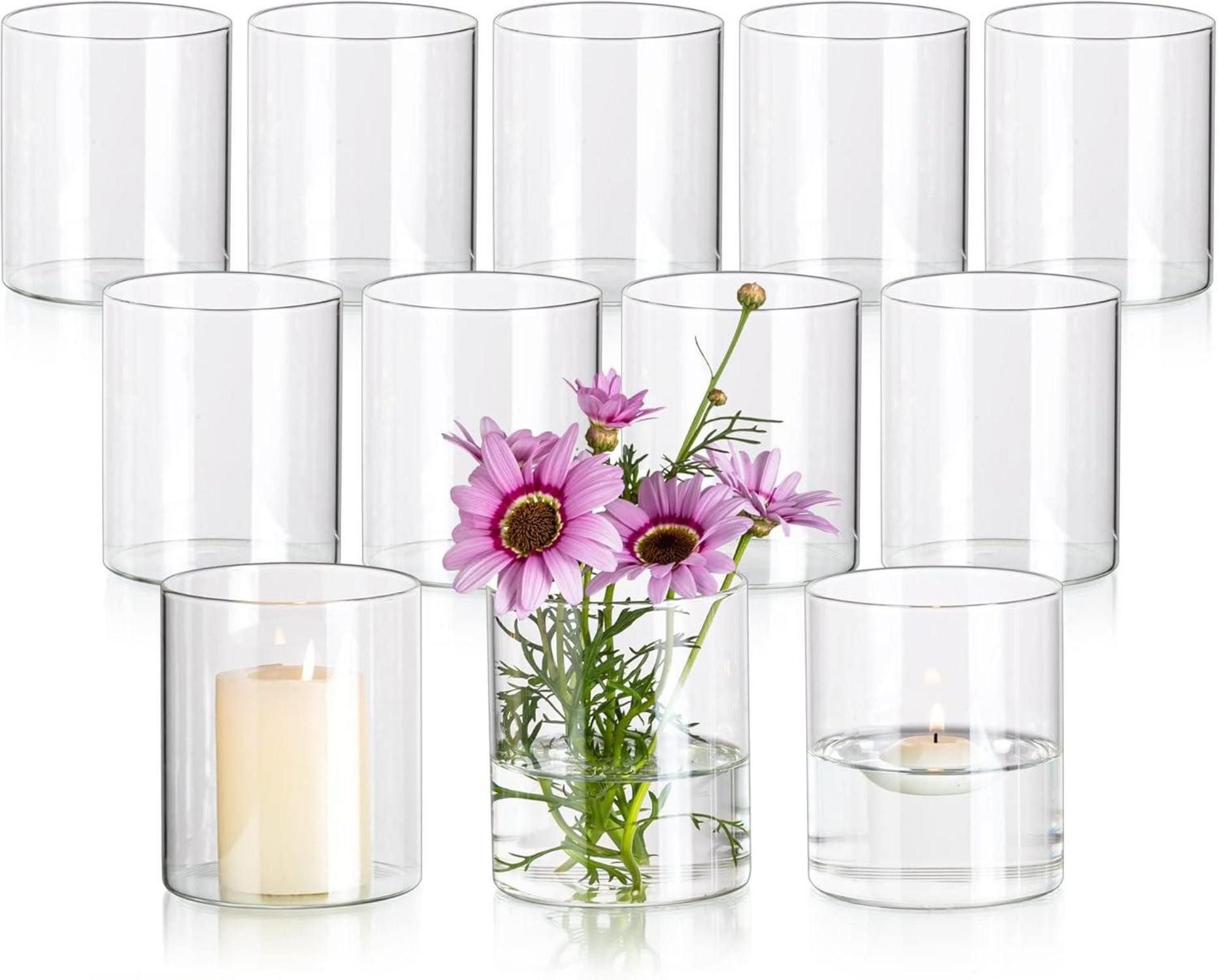 Gläser-Set Glaszylinder Vasen 12er Set 10x8,5cm Modern Blumenvase für Tischdeko