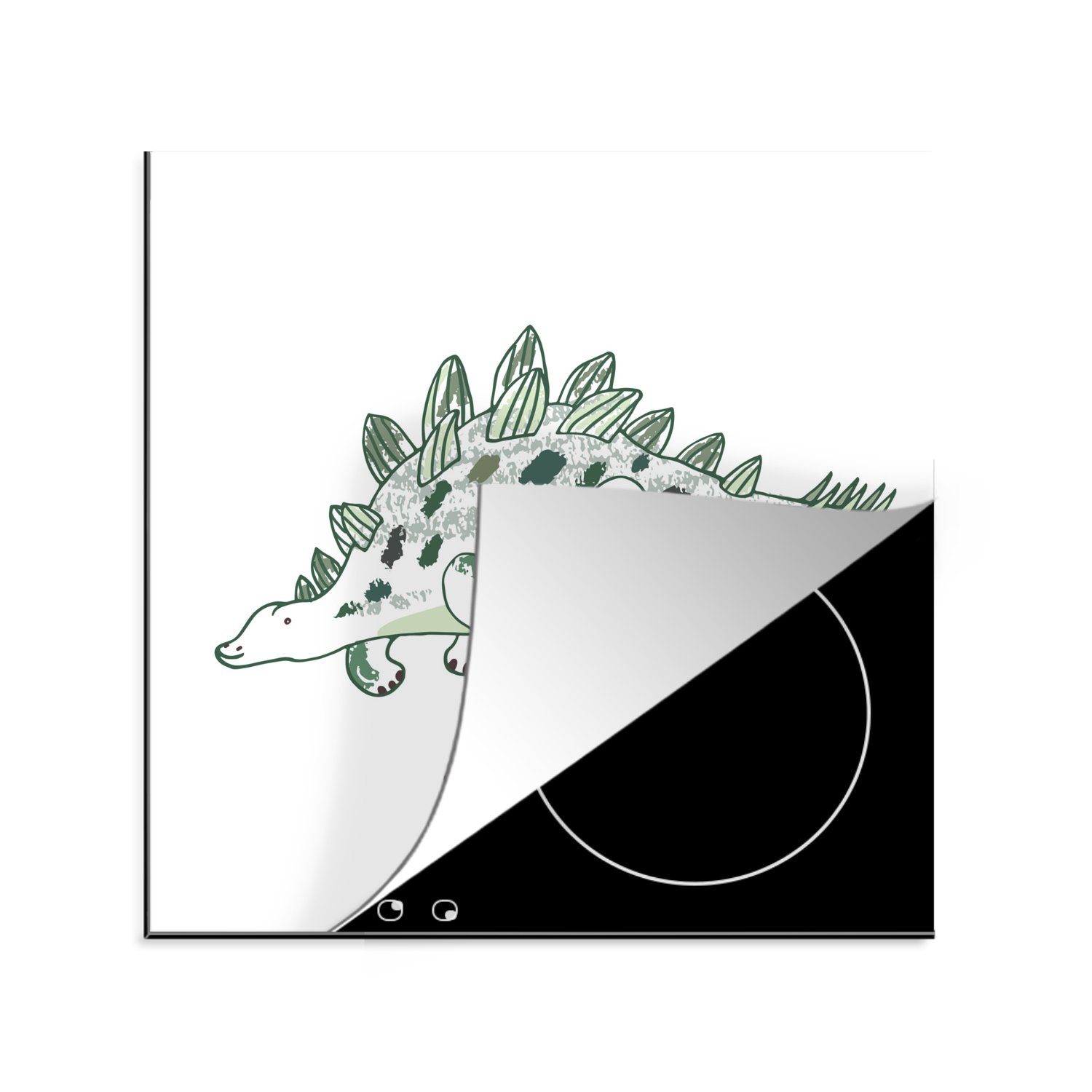 Kinder, küche tlg), Herdblende-/Abdeckplatte MuchoWow Junge - 78x78 für - Vinyl, Stegosaurus Kinderzimmer - Dinosaurier (1 - Arbeitsplatte - Mädchen cm, Ceranfeldabdeckung,