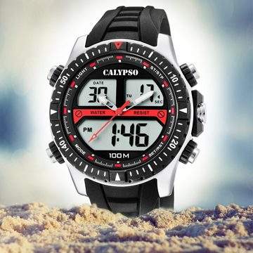 CALYPSO WATCHES Digitaluhr Calypso Herren Uhr K5773/4, Herren Armbanduhr rund, Kunststoff, PUarmband schwarz, Sport