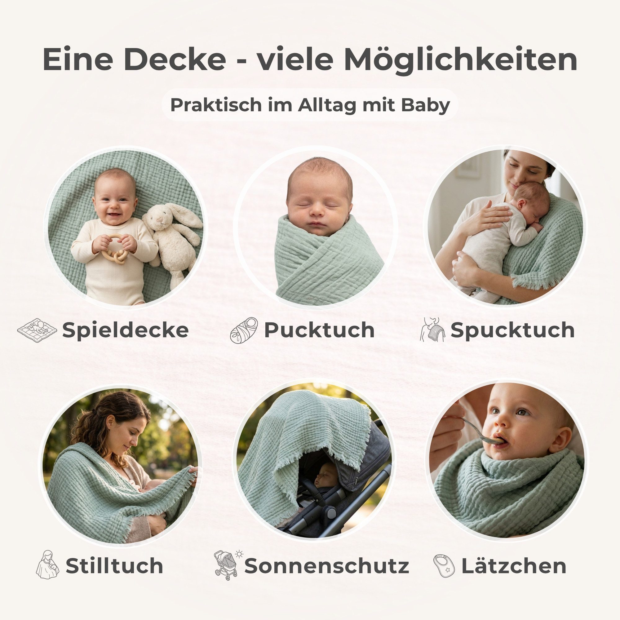 Babydecke 80x80 - Premium Musselindecke, Puckdecke & Kuscheldecke, Nordic Coast Company, Babydecke Musselin extra weich - Neugeborene - geprüft