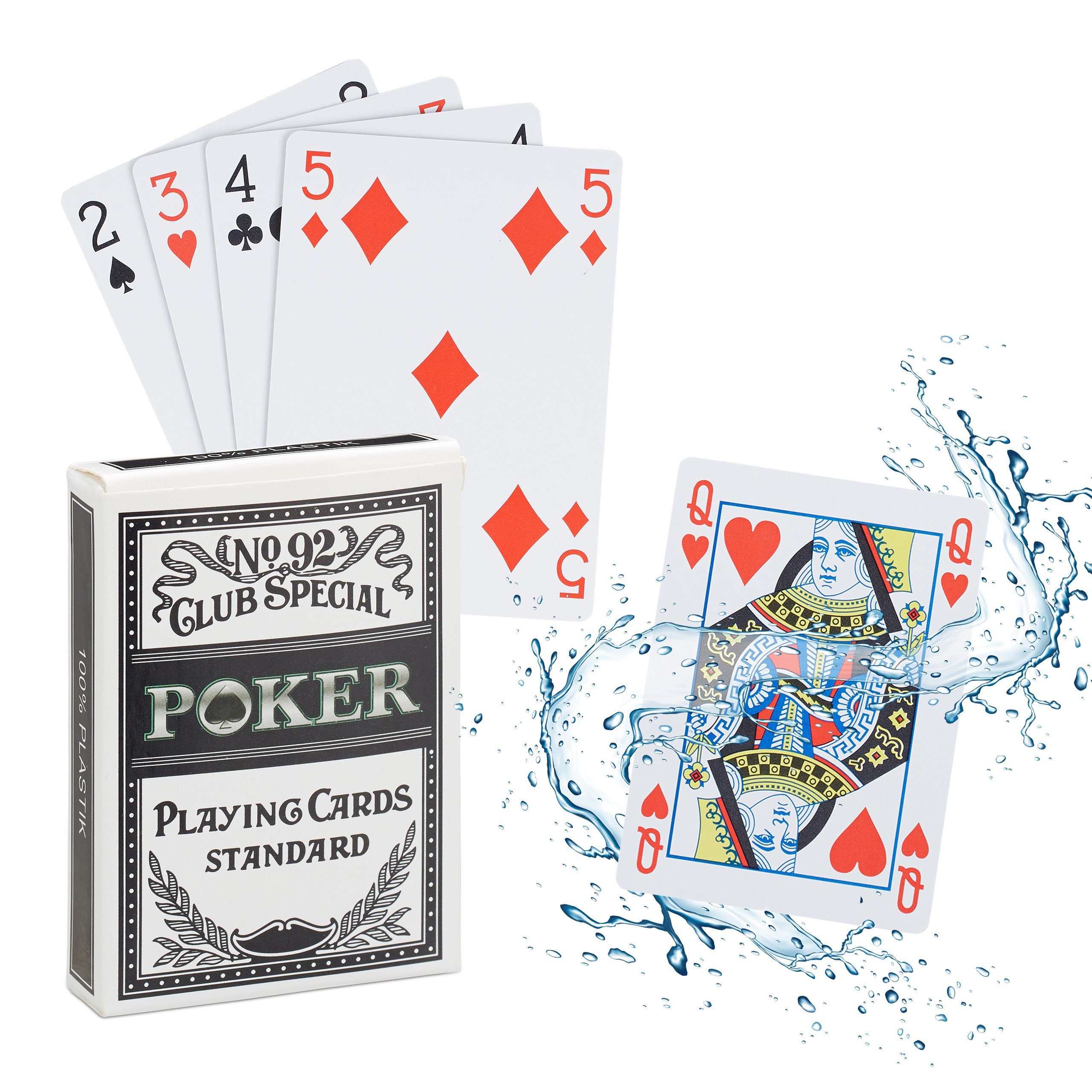 relaxdays Spiel 2 x wasserfeste Pokerkarten aus Plastik, Poker