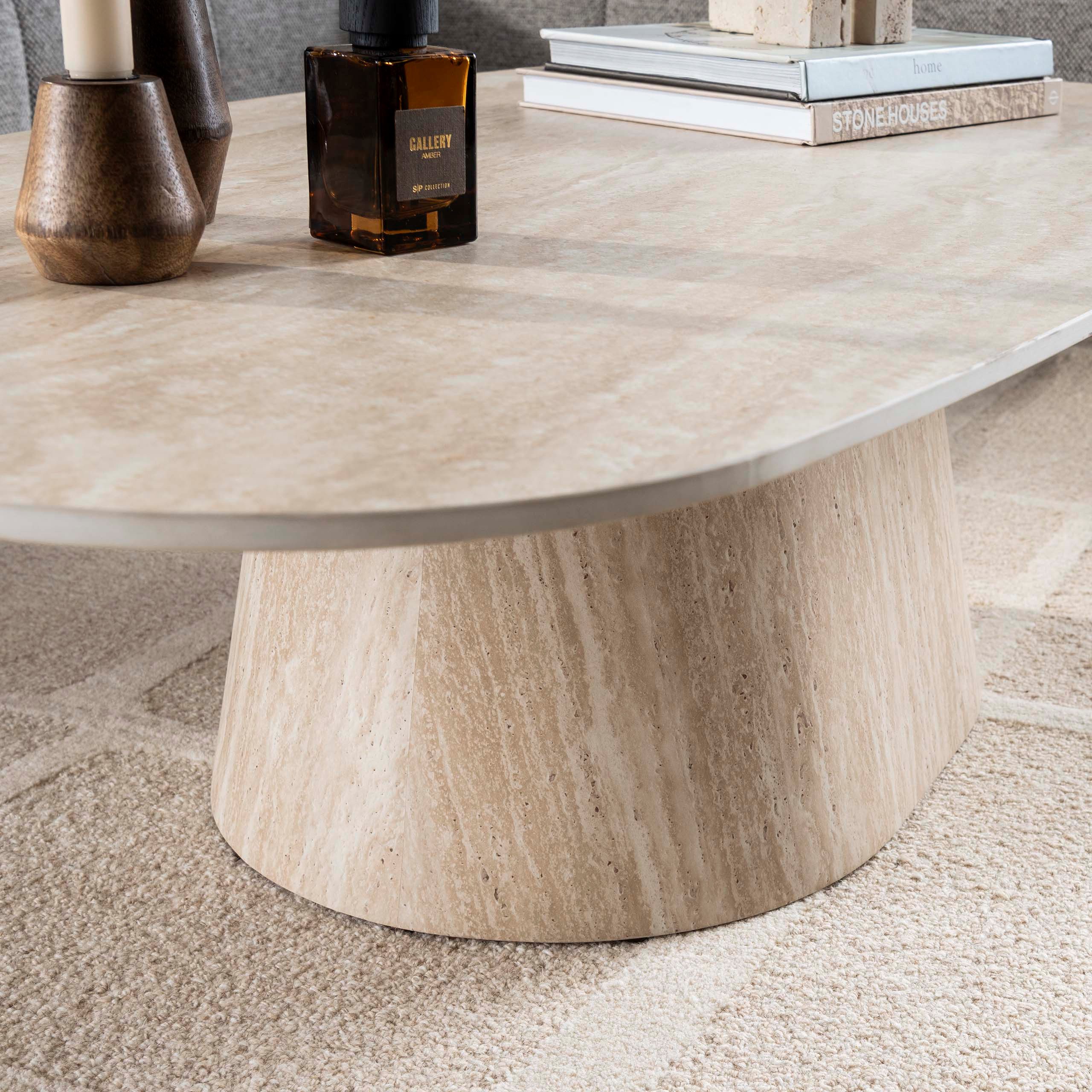 Vintagehaus Couchtisch Retro Centro 135 Travertin Keramik Oval