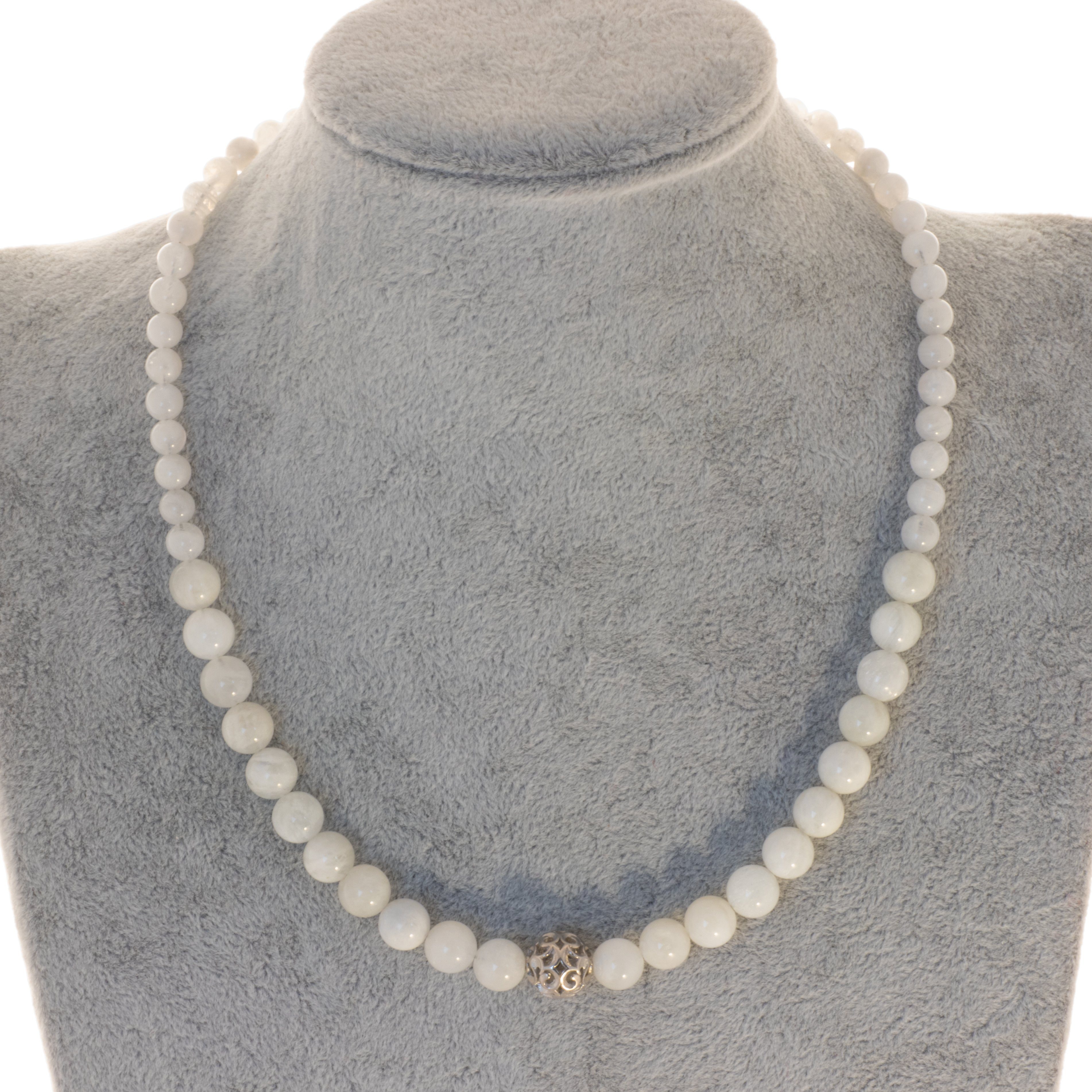 Bella Carina Perlenkette Kette mit echtem Mondstein und Silber Perle, Mondstein mit Silberperle – Bild 2 von 2