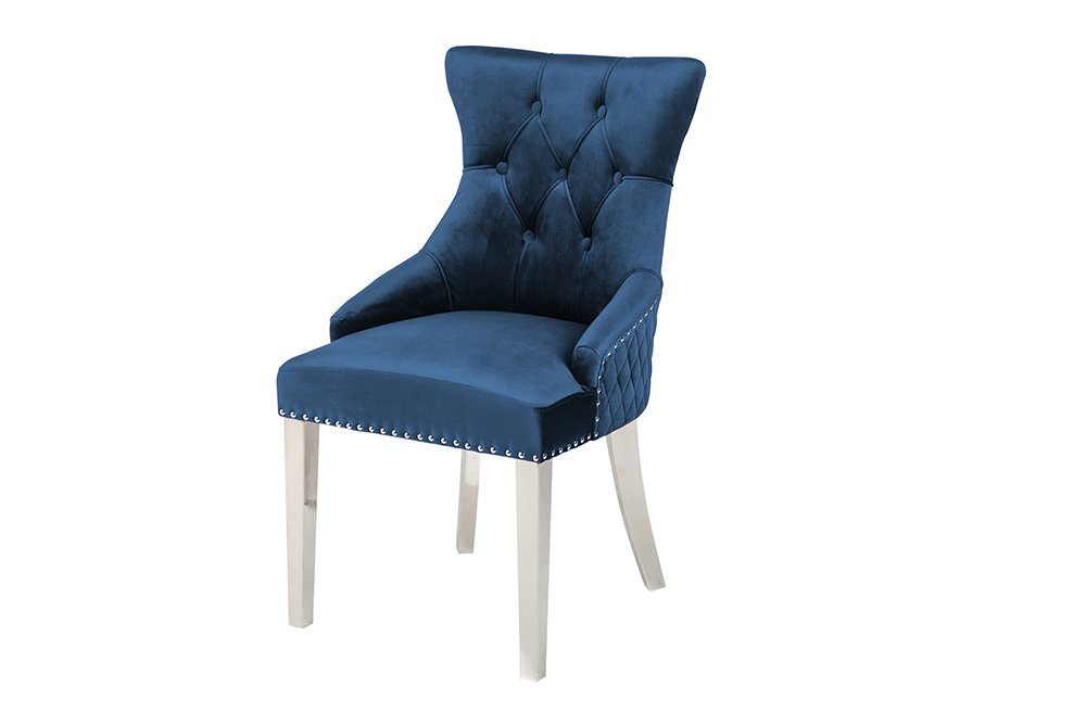 riess-ambiente Polsterstuhl CASTLE DELUXE royalblau/silber - Samt, Edelstahl, Löwenkopf-Griff (Einzelartikel, 1 St), glamouröser Stuhl mit Nieten - ideal für Deinen Barock-Look