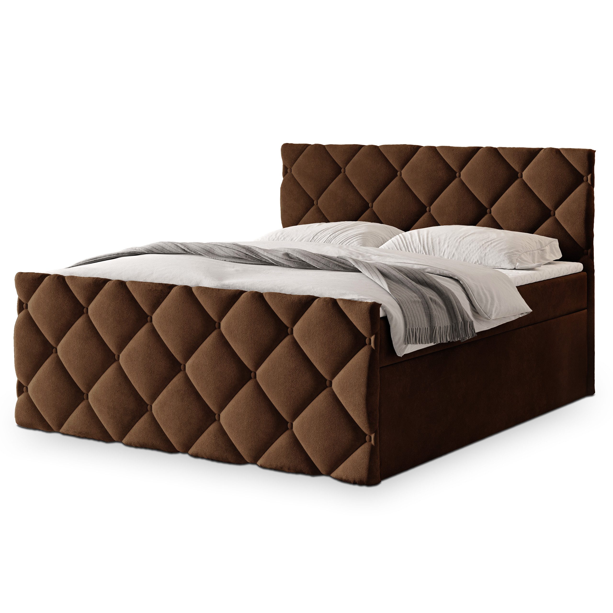 Masseno Boxbett ROVARI 160x200 cm mit Bonell Matratze und Topper, Doppelbett, Polsterbett mit Kopfteil, Boxspringbett