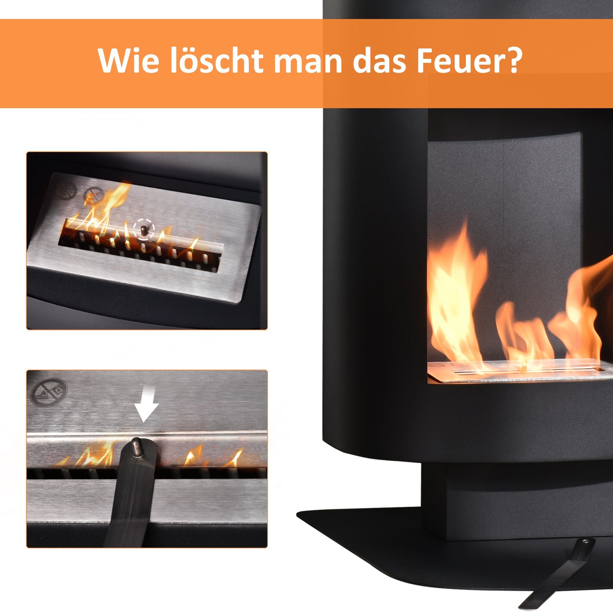 HOMCOM Echtfeuer-Dekokamin Ethanol-Kamin Rauch, keine Kein Asche