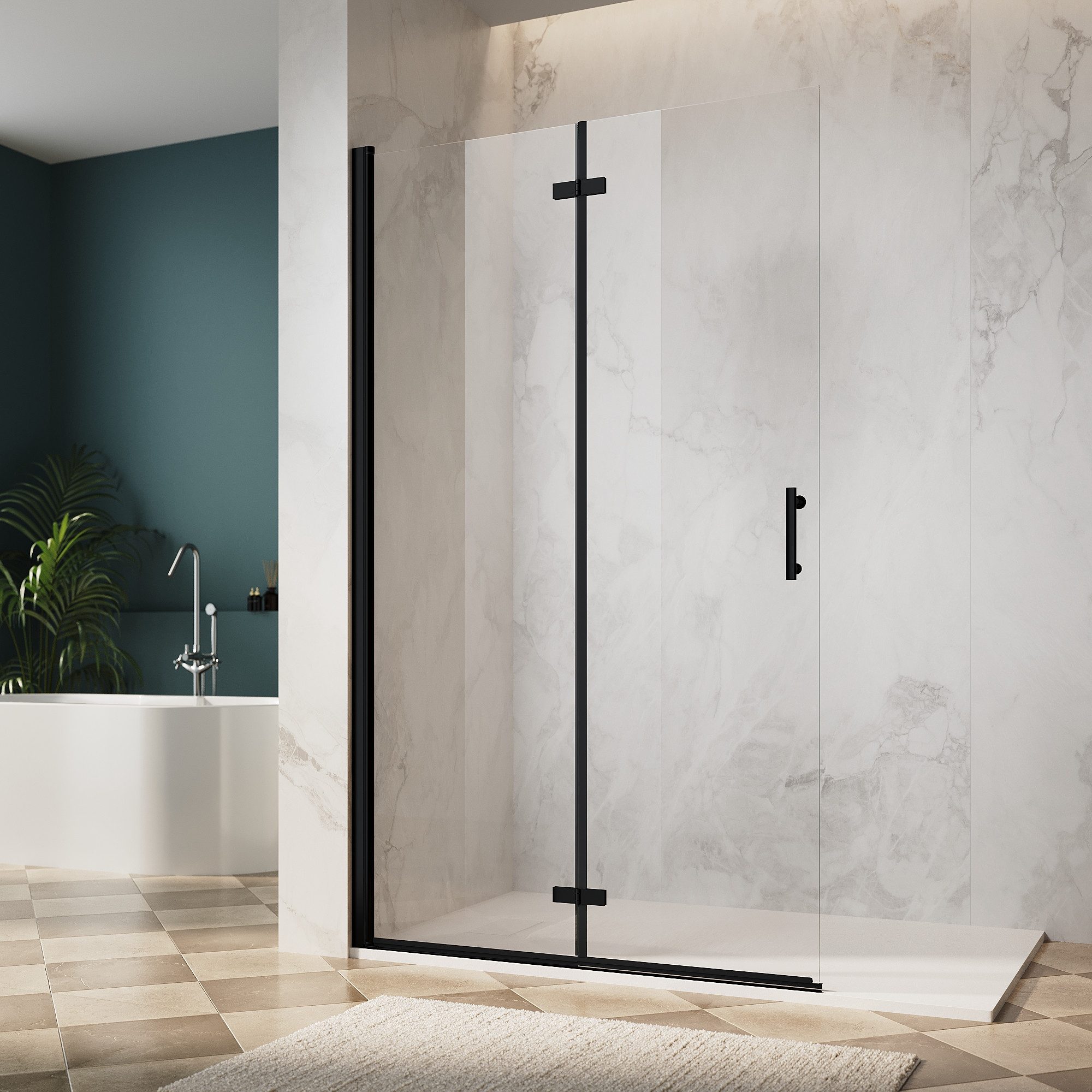 SONNI Eckdusche Duschkabine Eckeinstieg Pendeltür Falttür Nano Glas Drehfalttür