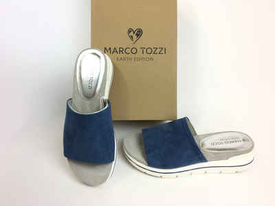MARCO TOZZI Marco Tozzi Damen Pantolette jeansblau mit dicker weißer Laufsohle Pantolette