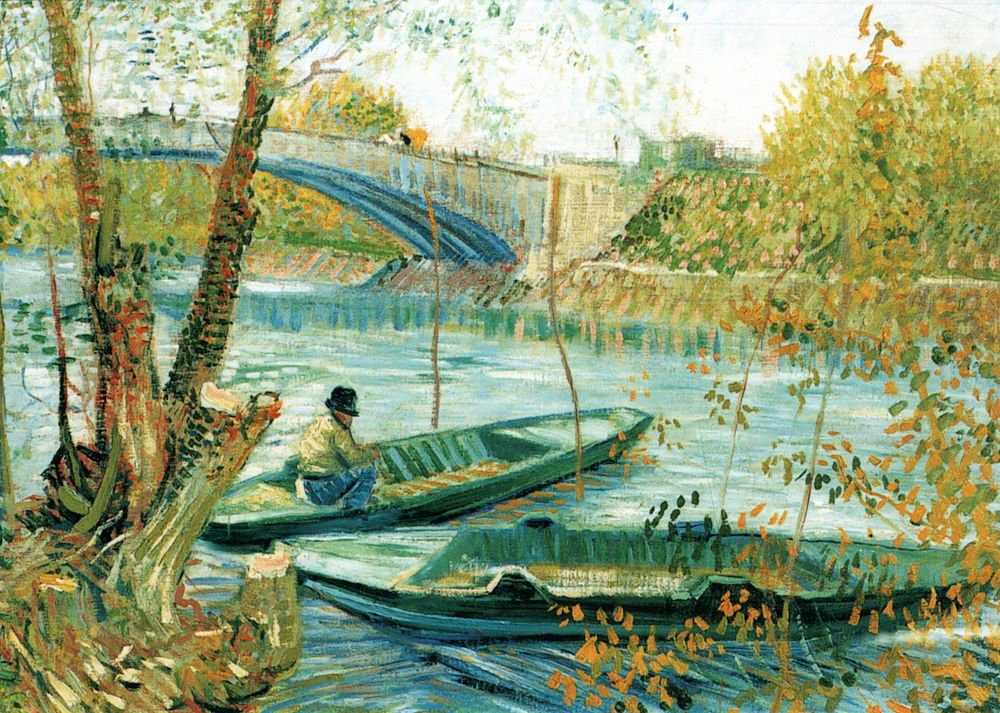 Postkarte Kunstkarte Vincent van Gogh "Angeln im Frühling"