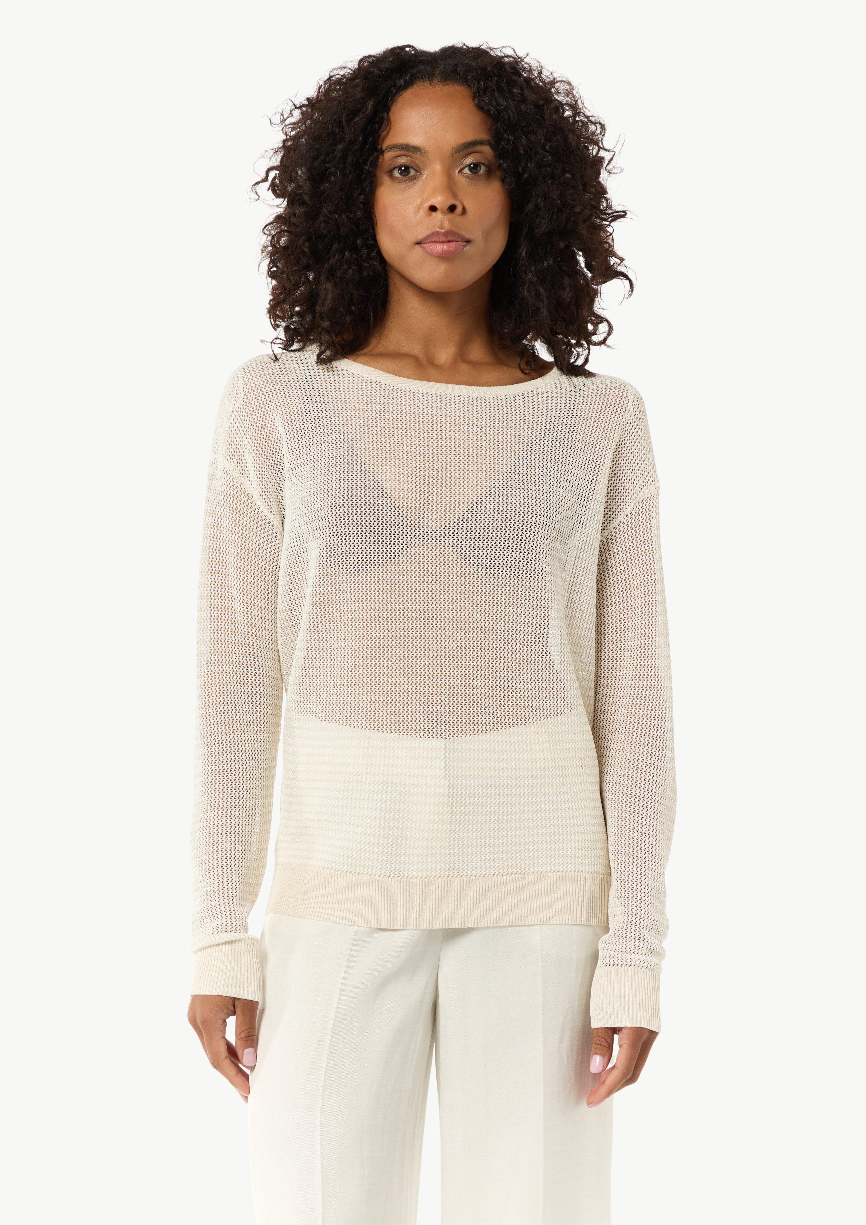 Langarmshirt Semitransparenter Feinstrickpullover im Slim Fit