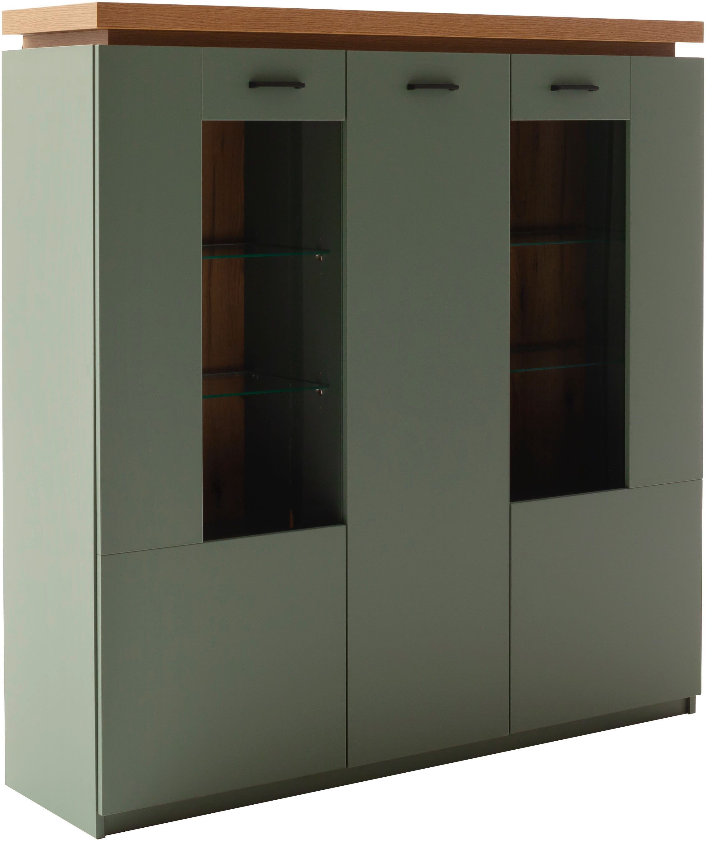 MCA furniture Highboard MONIZ Highboard (1 St), Hochkommode,Kommode,Eiche,Salbeigrün,3 Türen,gedämpft,Breite 138 cm